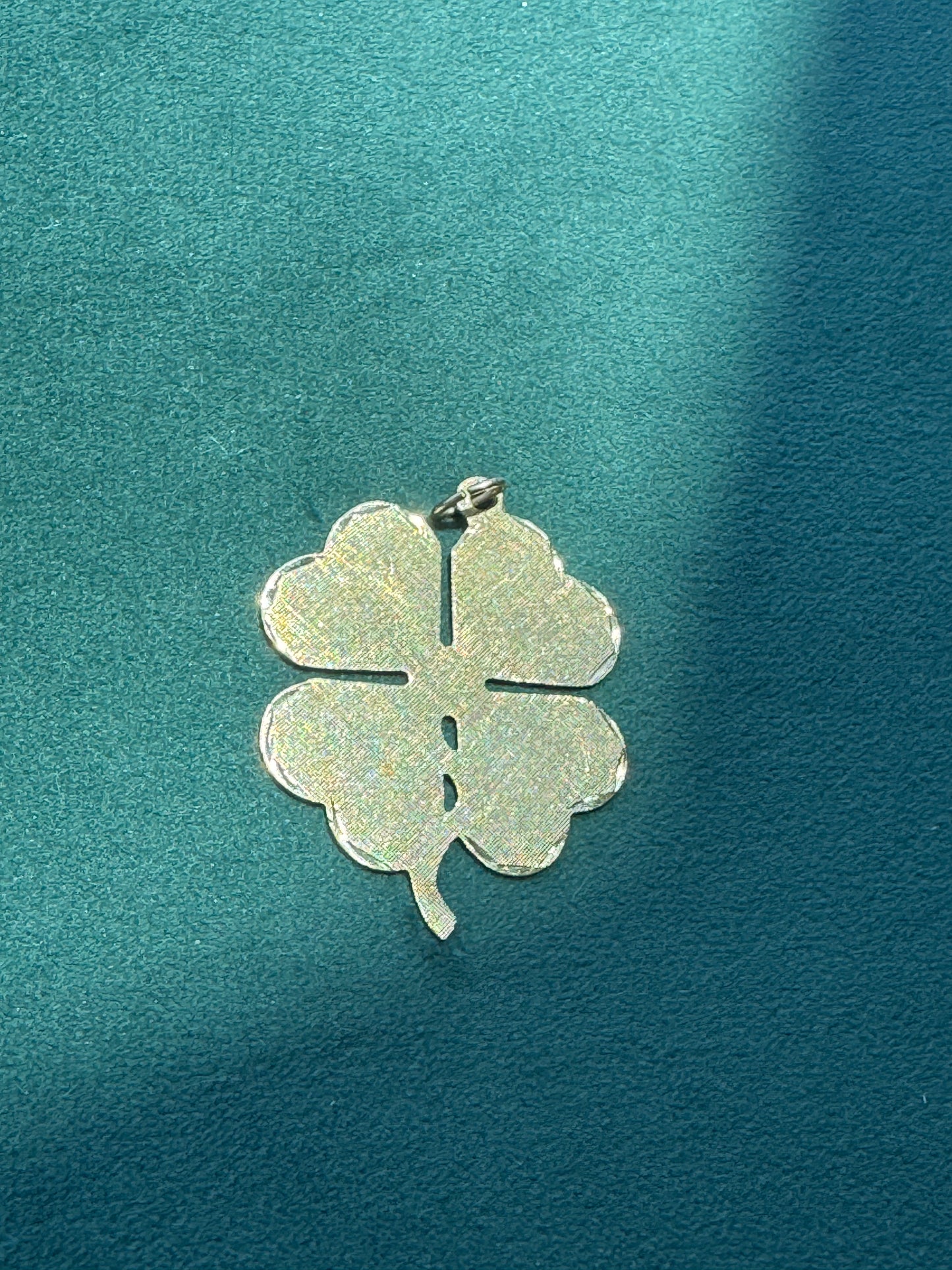Giant Vintage 14K Yellow Gold Frank J. Golden Four Leaf Clover Pendant Florentine and Diamond Cut Finish Large Lucky Charm