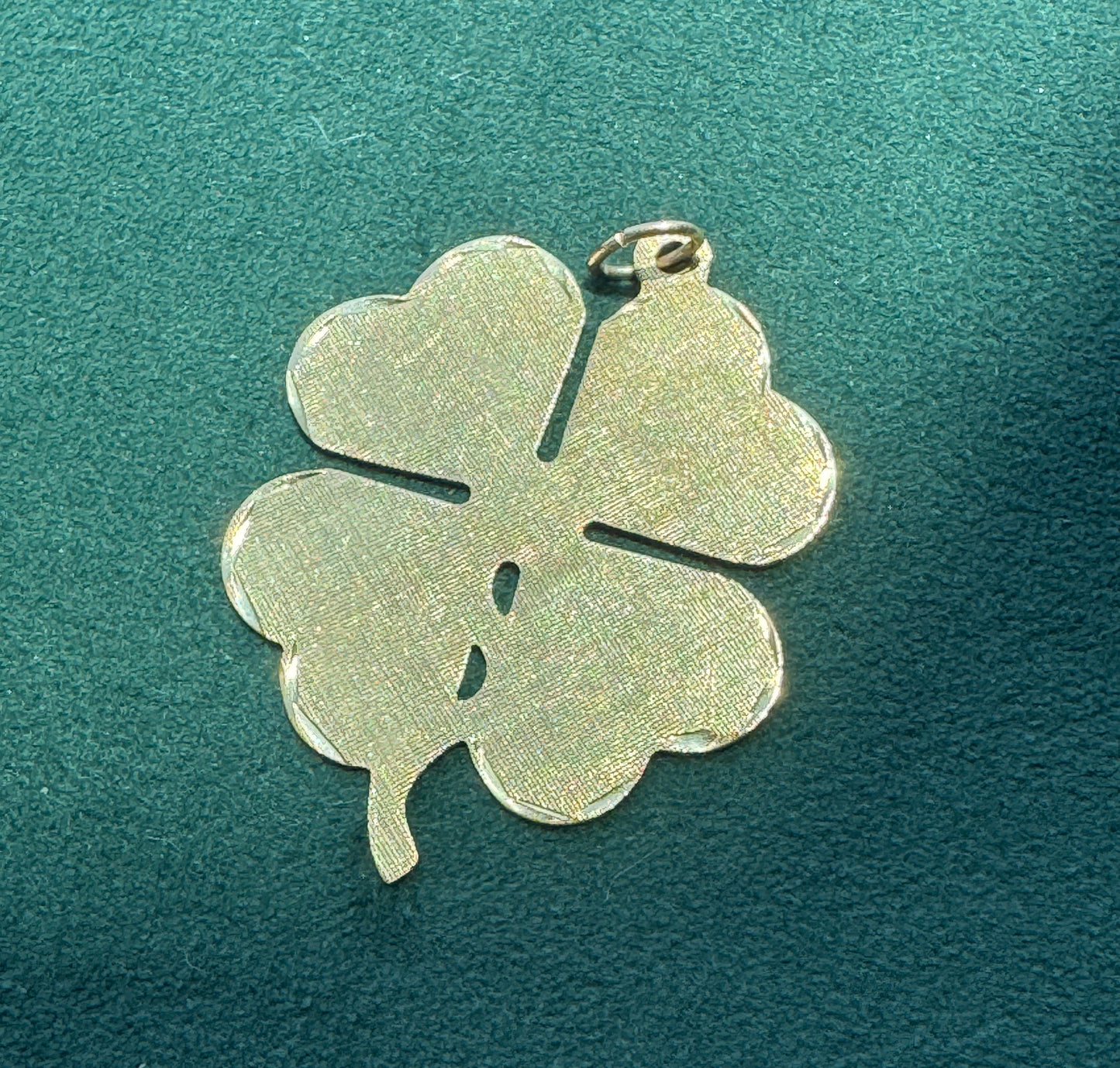 Giant Vintage 14K Yellow Gold Frank J. Golden Four Leaf Clover Pendant Florentine and Diamond Cut Finish Large Lucky Charm