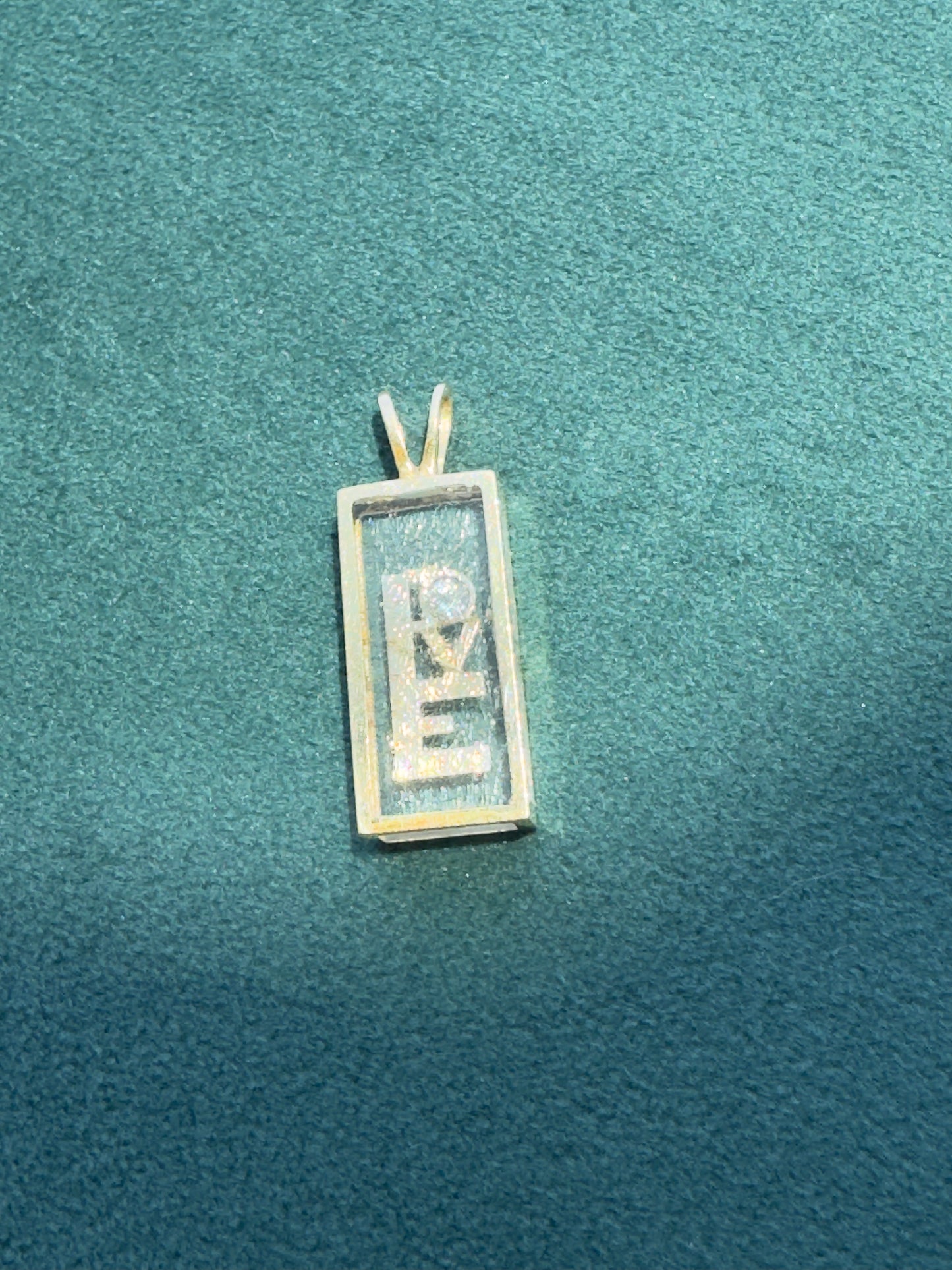 Estate 14K Yellow Gold Floating Diamond LOVE Pendant Shadow Box Lucite 1970s Incogem Style