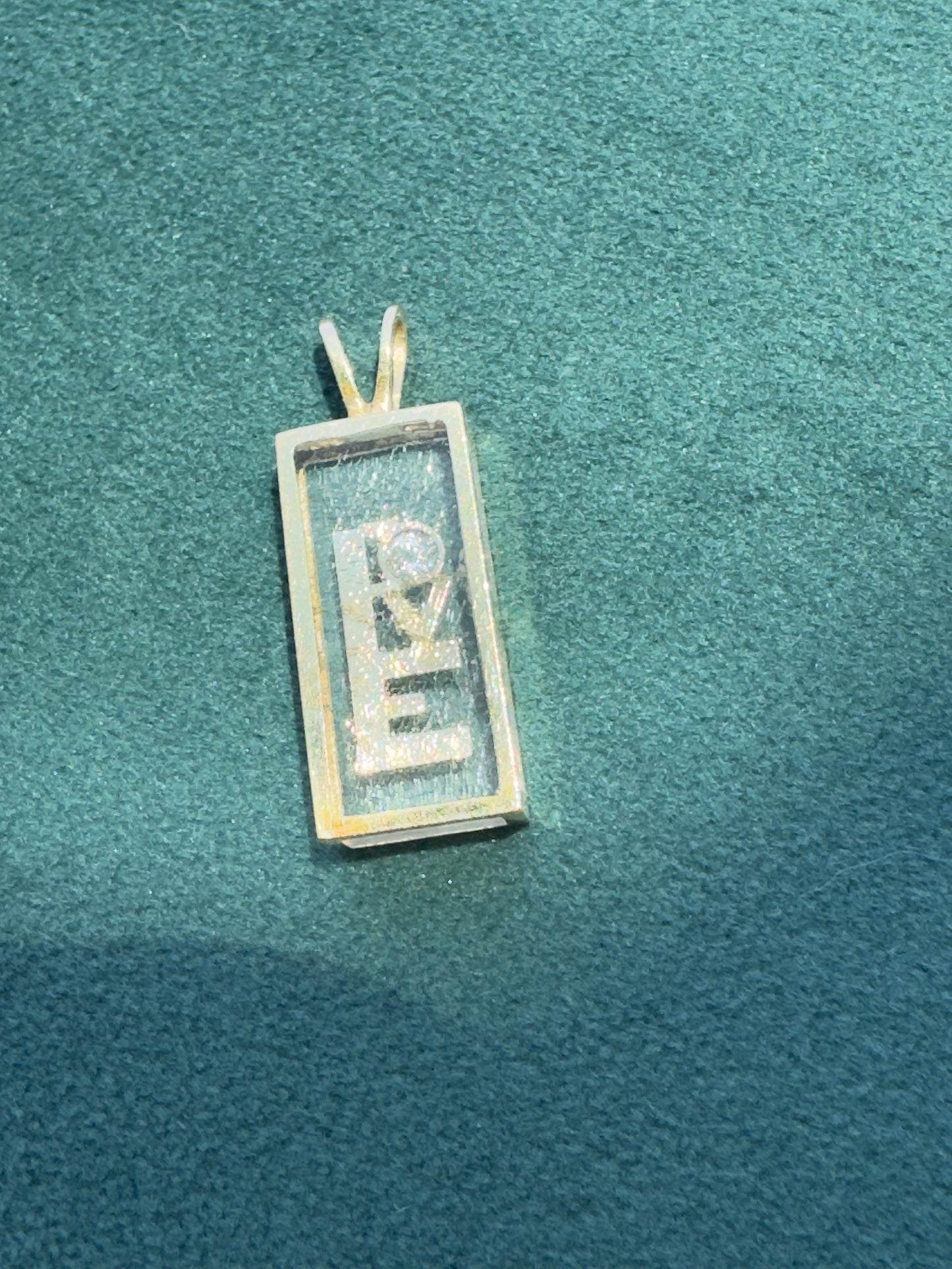 Estate 14K Yellow Gold Floating Diamond LOVE Pendant Shadow Box Lucite 1970s Incogem Style
