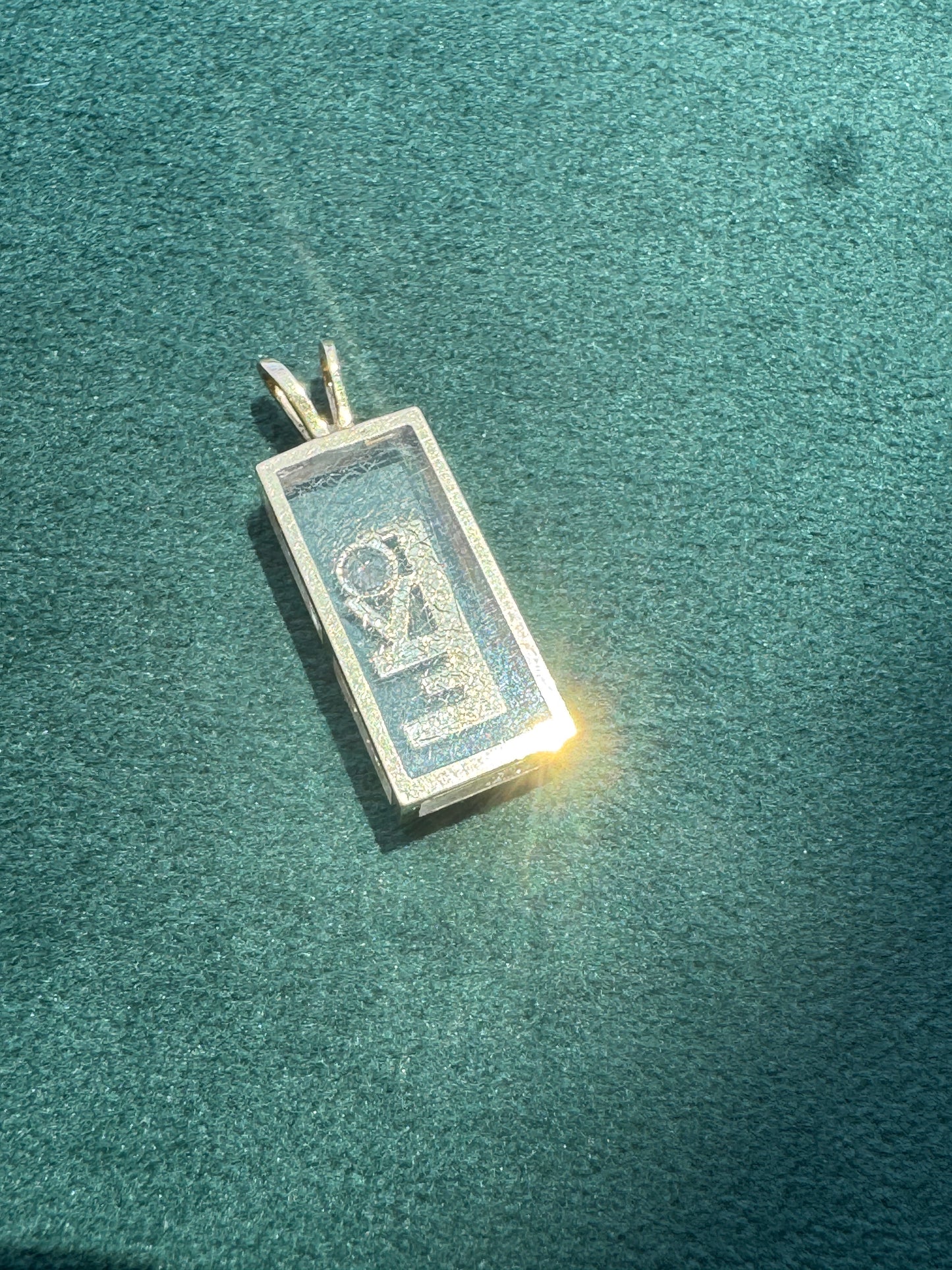 Estate 14K Yellow Gold Floating Diamond LOVE Pendant Shadow Box Lucite 1970s Incogem Style