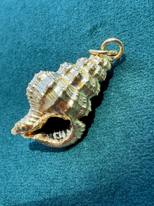 Vintage 24K Gold Dipped Real Spiny Whelk Shell Pendant Beach Jewelry Mermaid Life