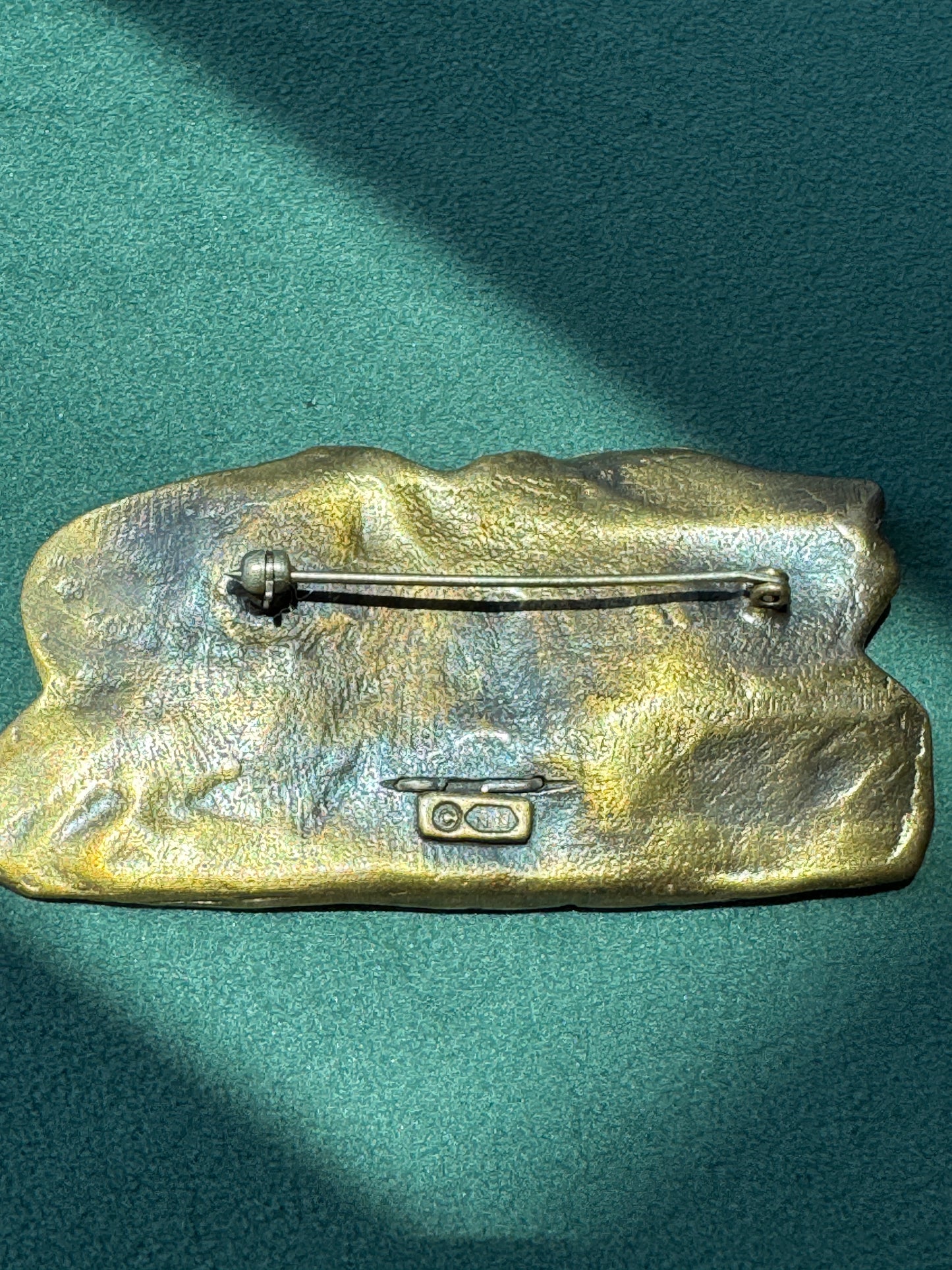 Vintage Brass and Sterling Silver Sauropod Brontasaurus Dinosaur Fossil Scene Brooch Pin Signed Figural Paleontology Gift