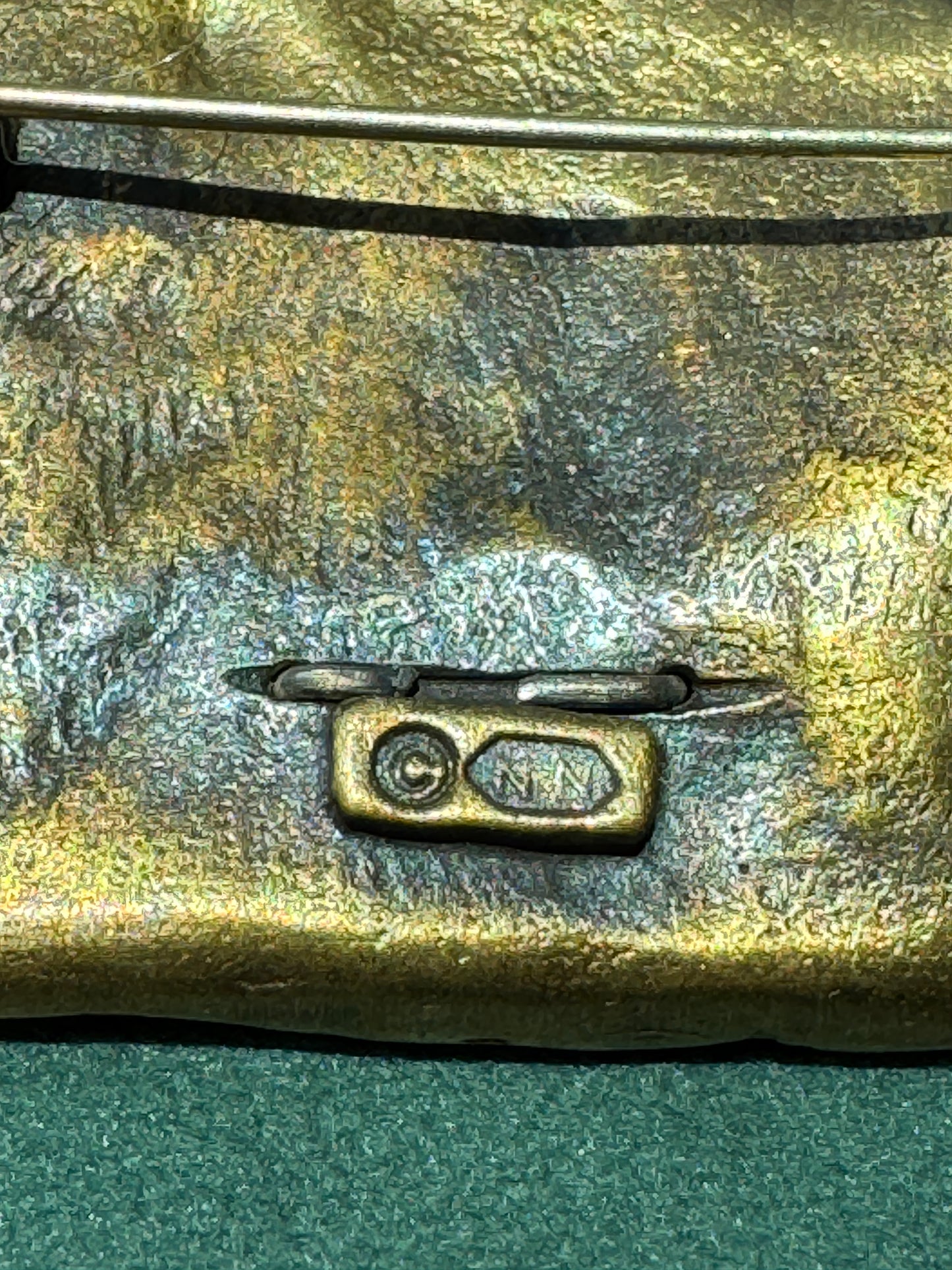 Vintage Brass and Sterling Silver Sauropod Brontasaurus Dinosaur Fossil Scene Brooch Pin Signed Figural Paleontology Gift
