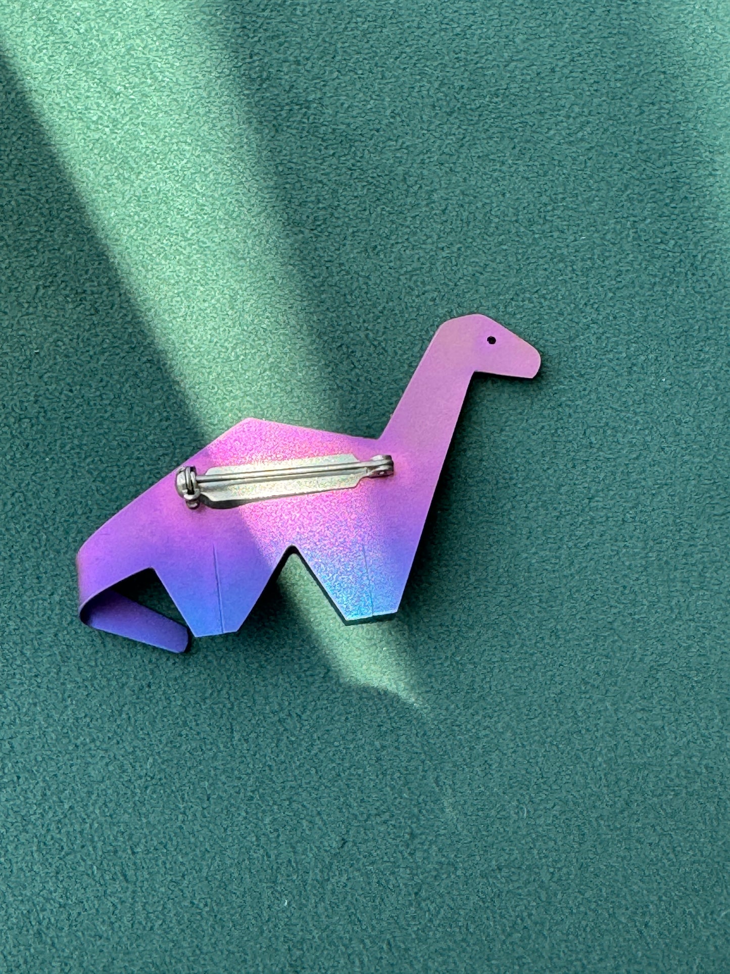 Vintage Vernon Reed Anodized Titanium Brontosaurus Dinosaur Brooch Pin 1980s American Art Jewelry Museum Artist