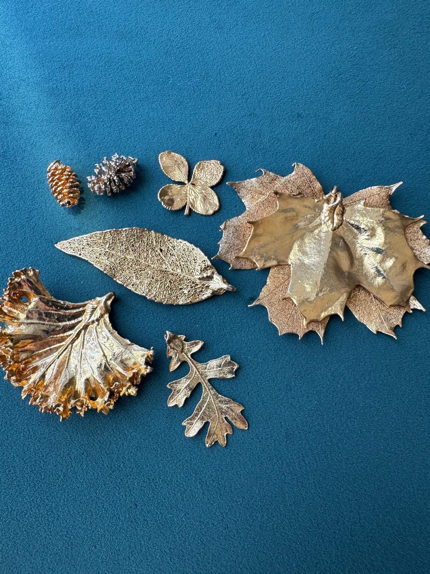 Vintage 1970s Genuine Gold Dipped Bay Leaf Pendant Real Botanical Specimen Long Lean and Rich