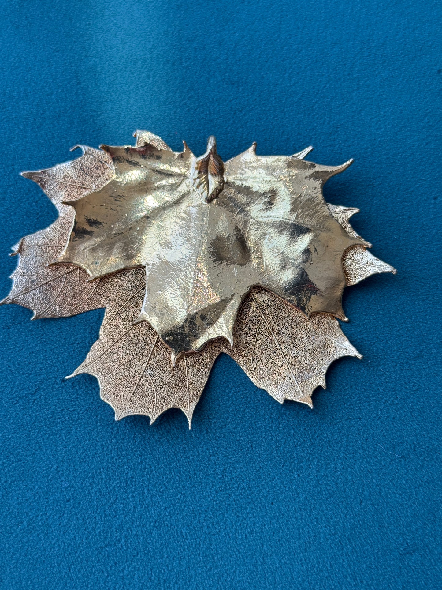 Vintage 1970s Genuine Gold Dipped Maple Leaf Cluster Pendant with Pinecone Real Botanical Statement Piece Autumn That Never Falls