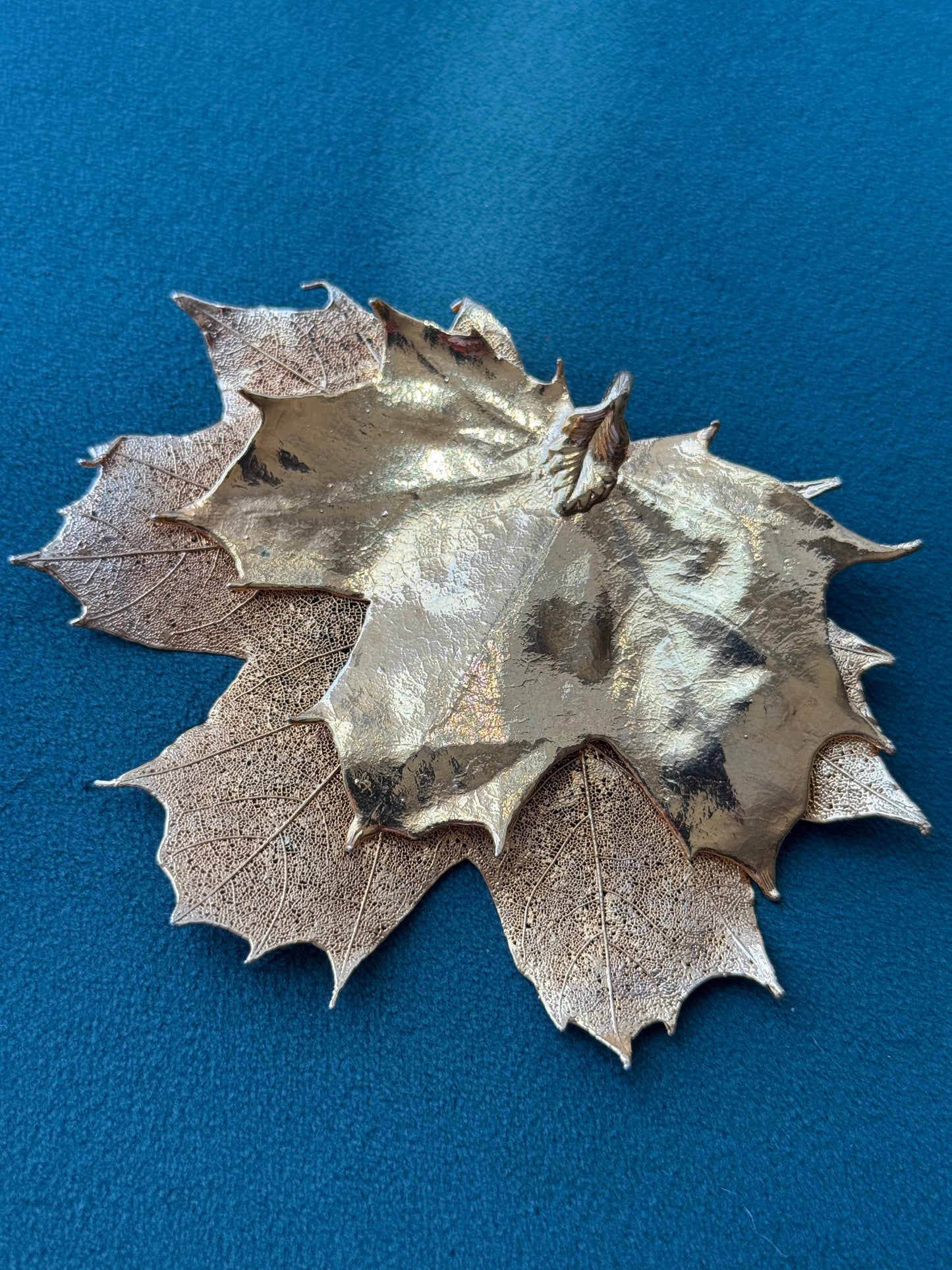 Vintage 1970s Genuine Gold Dipped Maple Leaf Cluster Pendant with Pinecone Real Botanical Statement Piece Autumn That Never Falls