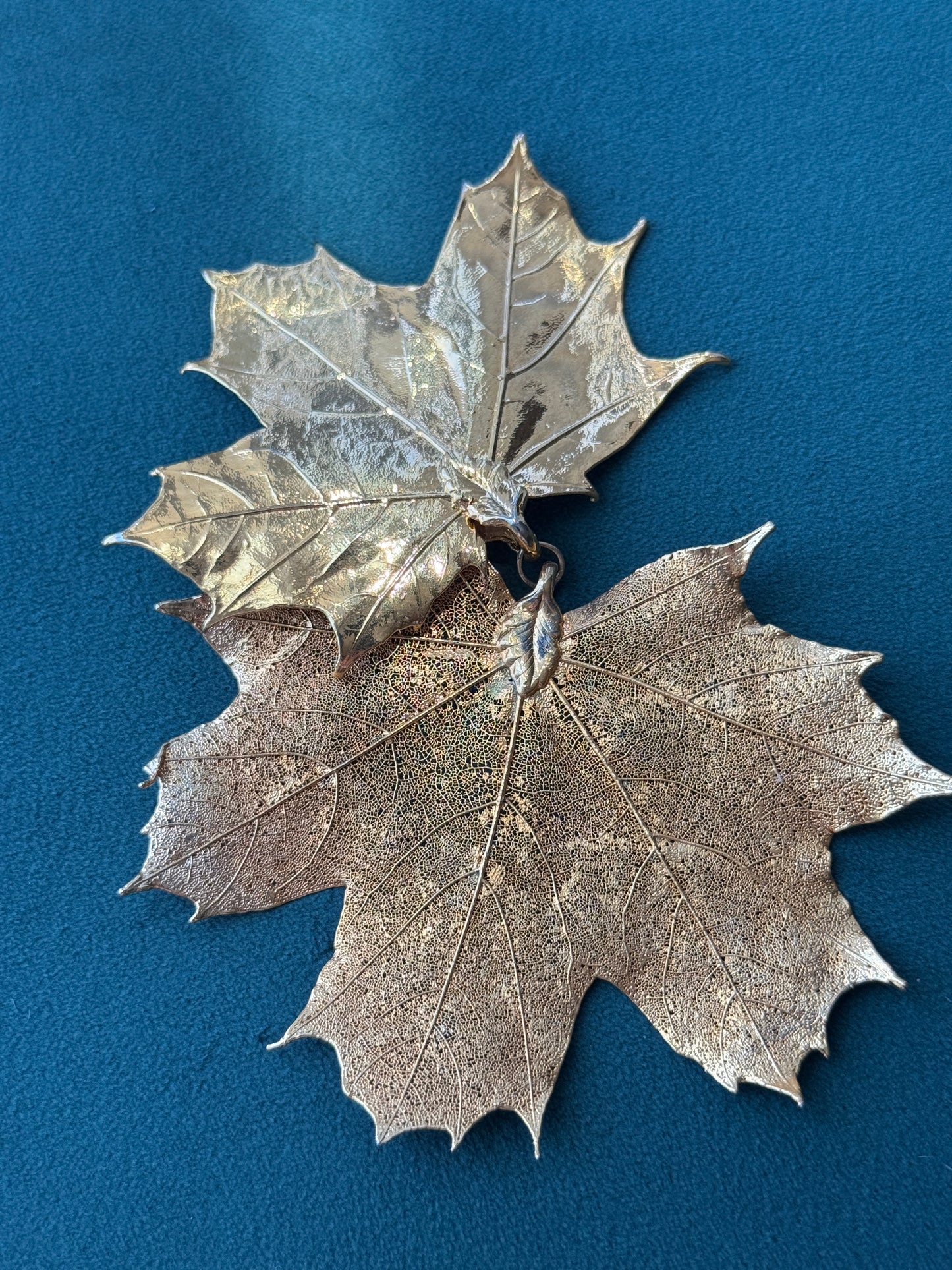 Vintage 1970s Genuine Gold Dipped Maple Leaf Cluster Pendant with Pinecone Real Botanical Statement Piece Autumn That Never Falls