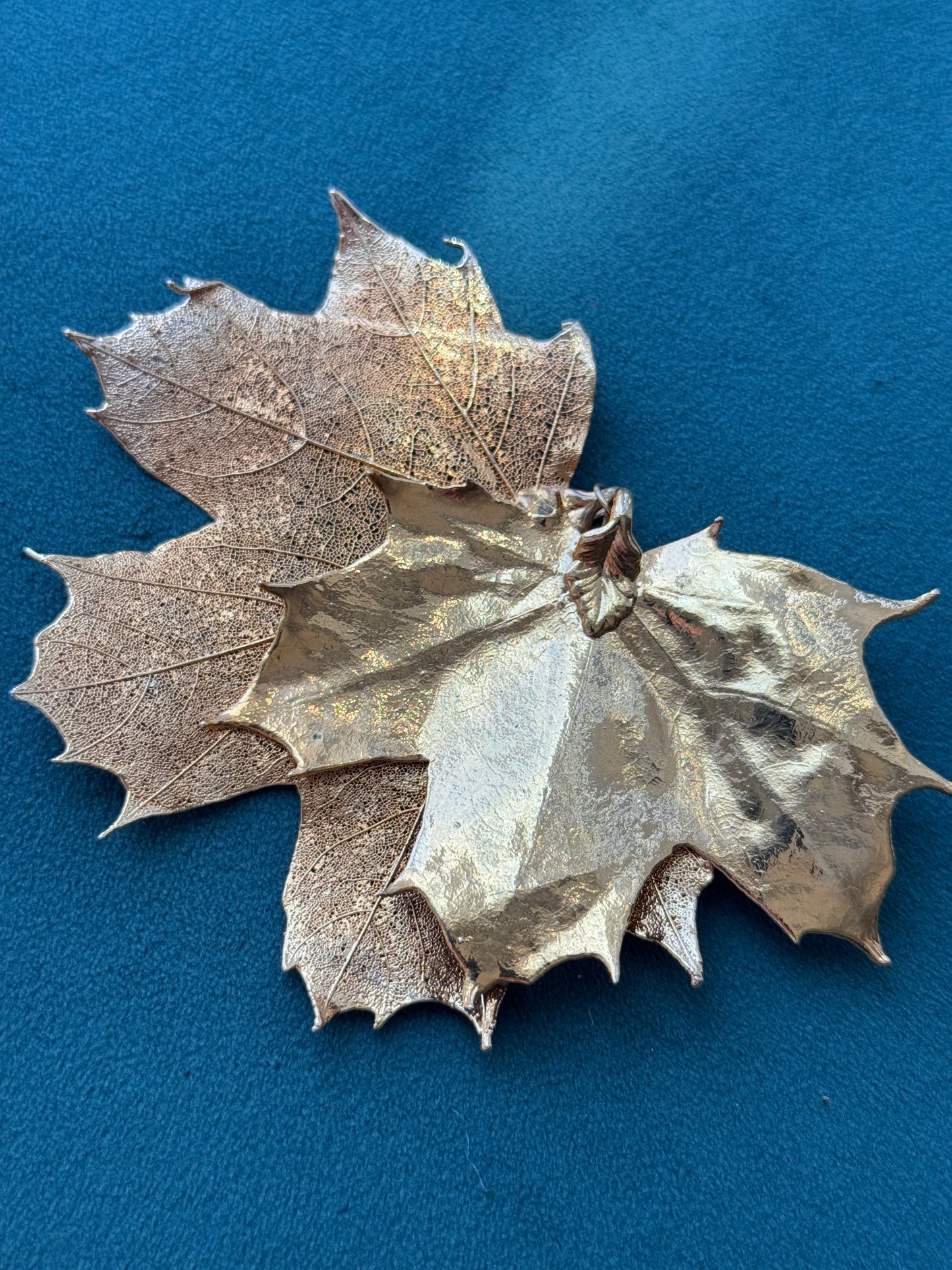 Vintage 1970s Genuine Gold Dipped Maple Leaf Cluster Pendant with Pinecone Real Botanical Statement Piece Autumn That Never Falls