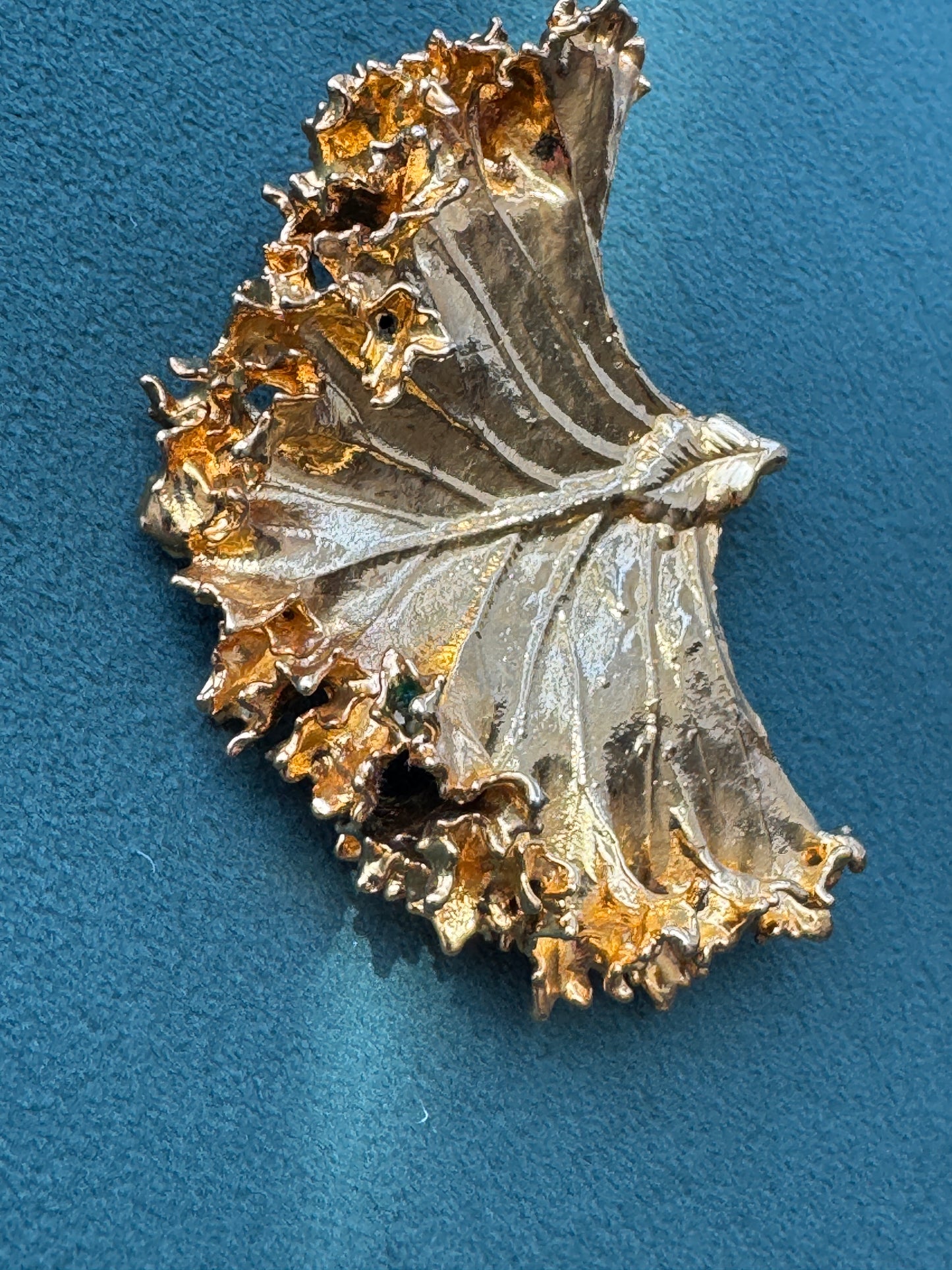 Vintage 1970s Genuine Gold Dipped Kale Leaf Pendant Real Botanical Specimen This Leaf Actually Grew