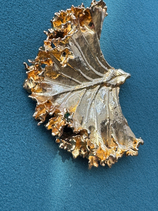 Vintage 1970s Genuine Gold Dipped Kale Leaf Pendant Real Botanical Specimen This Leaf Actually Grew