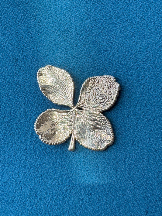 Vintage 1970s Genuine Gold Dipped Four Leaf Clover Pendant Real Lucky Botanical Specimen Luck Cast in Gold