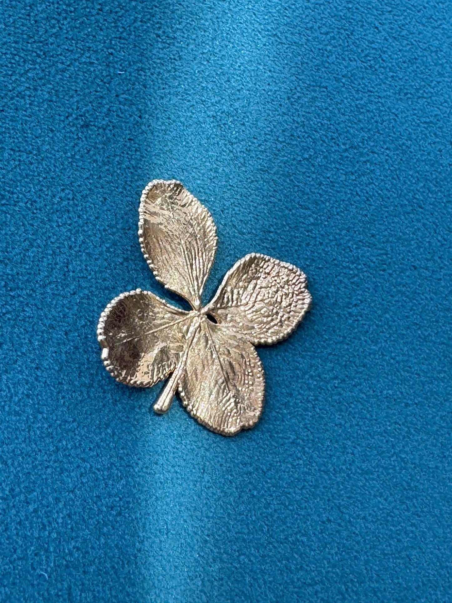 Vintage 1970s Genuine Gold Dipped Four Leaf Clover Pendant Real Lucky Botanical Specimen Luck Cast in Gold