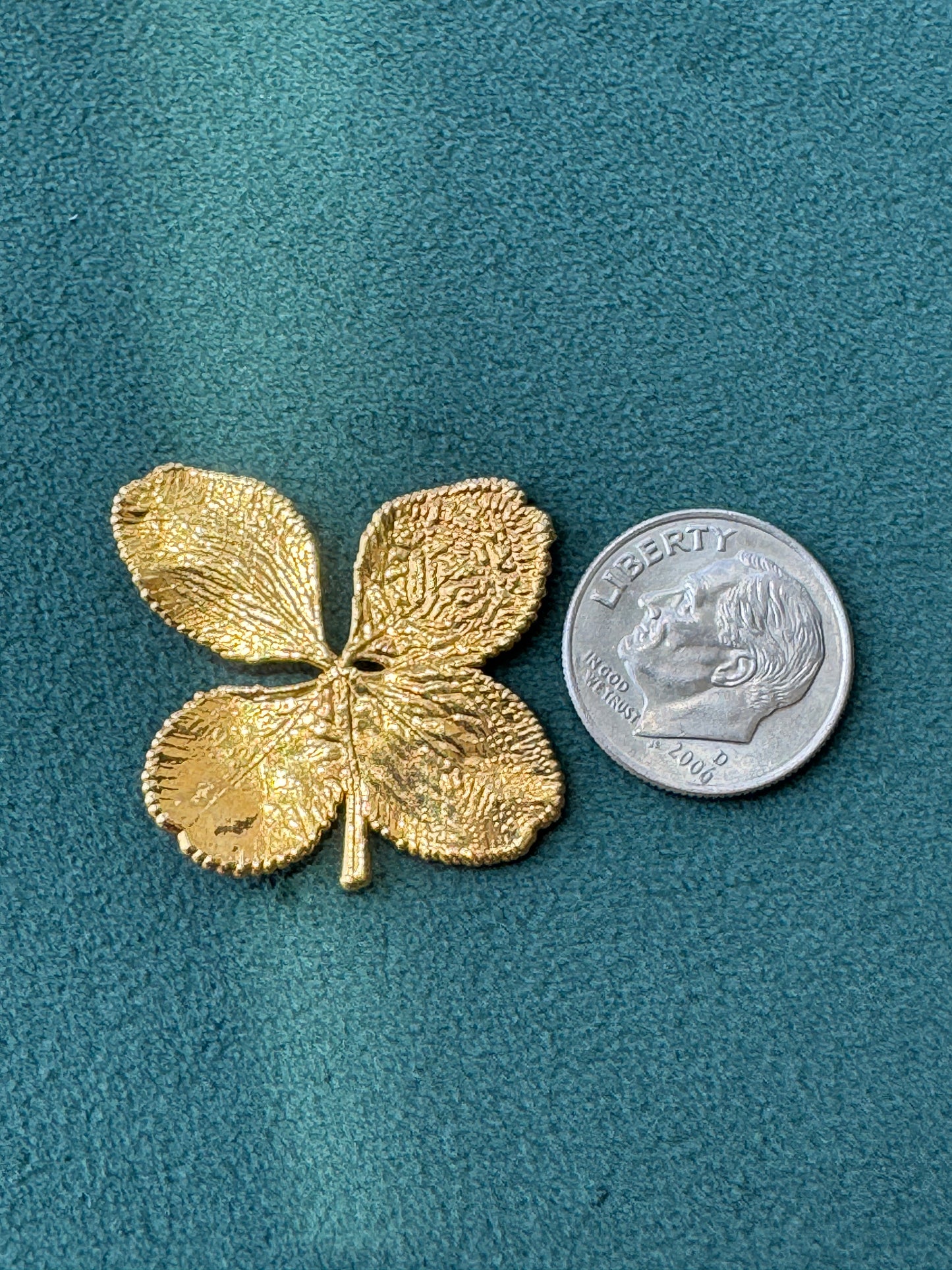 Vintage 1970s Genuine Gold Dipped Four Leaf Clover Pendant Real Lucky Botanical Specimen Luck Cast in Gold