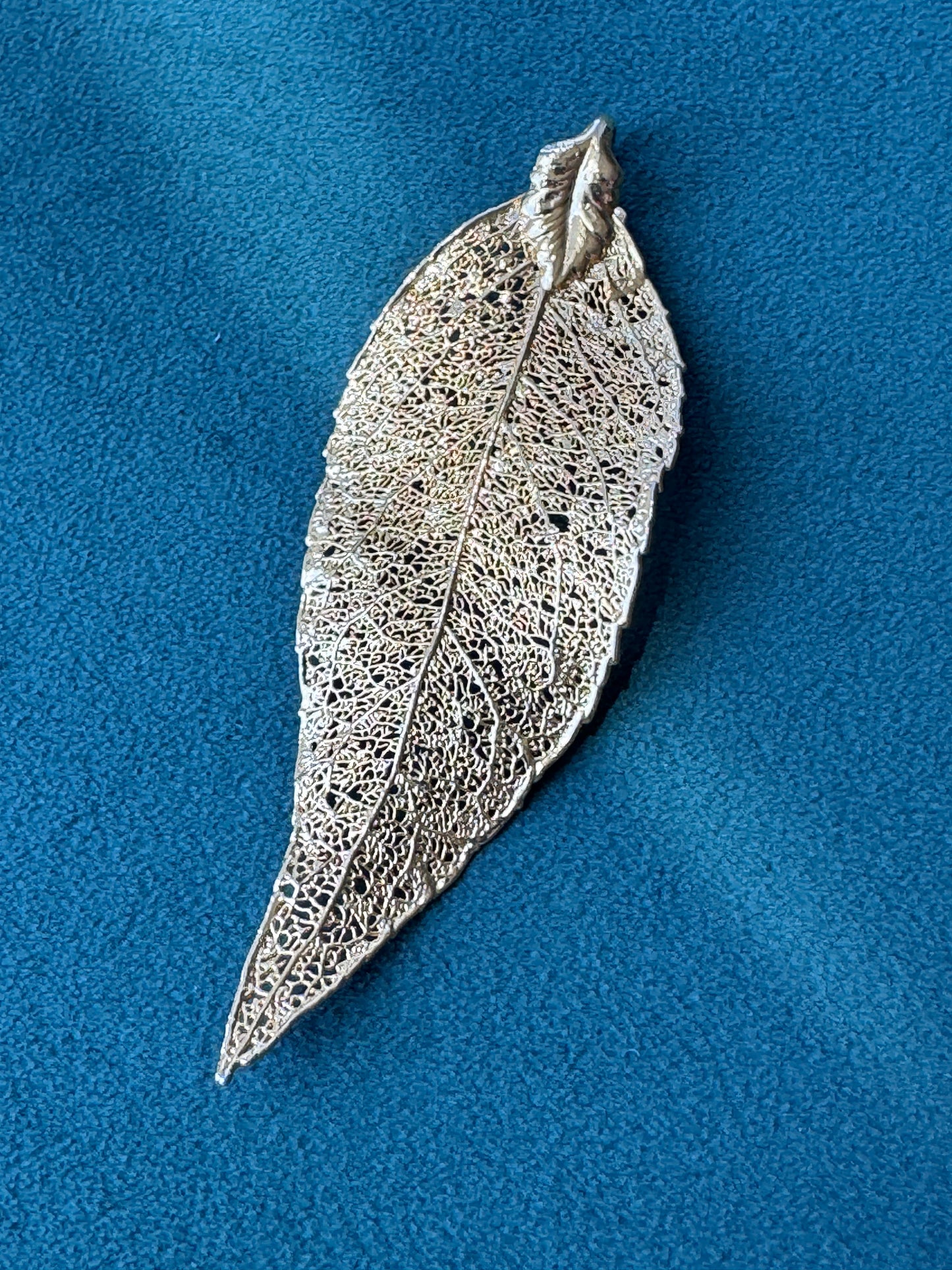 Vintage 1970s Genuine Gold Dipped Bay Leaf Pendant Real Botanical Specimen Long Lean and Rich