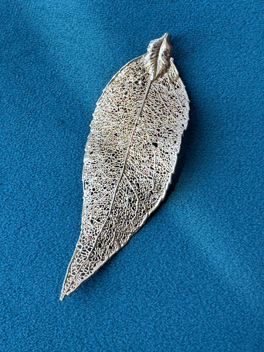 Vintage 1970s Genuine Gold Dipped Bay Leaf Pendant Real Botanical Specimen Long Lean and Rich