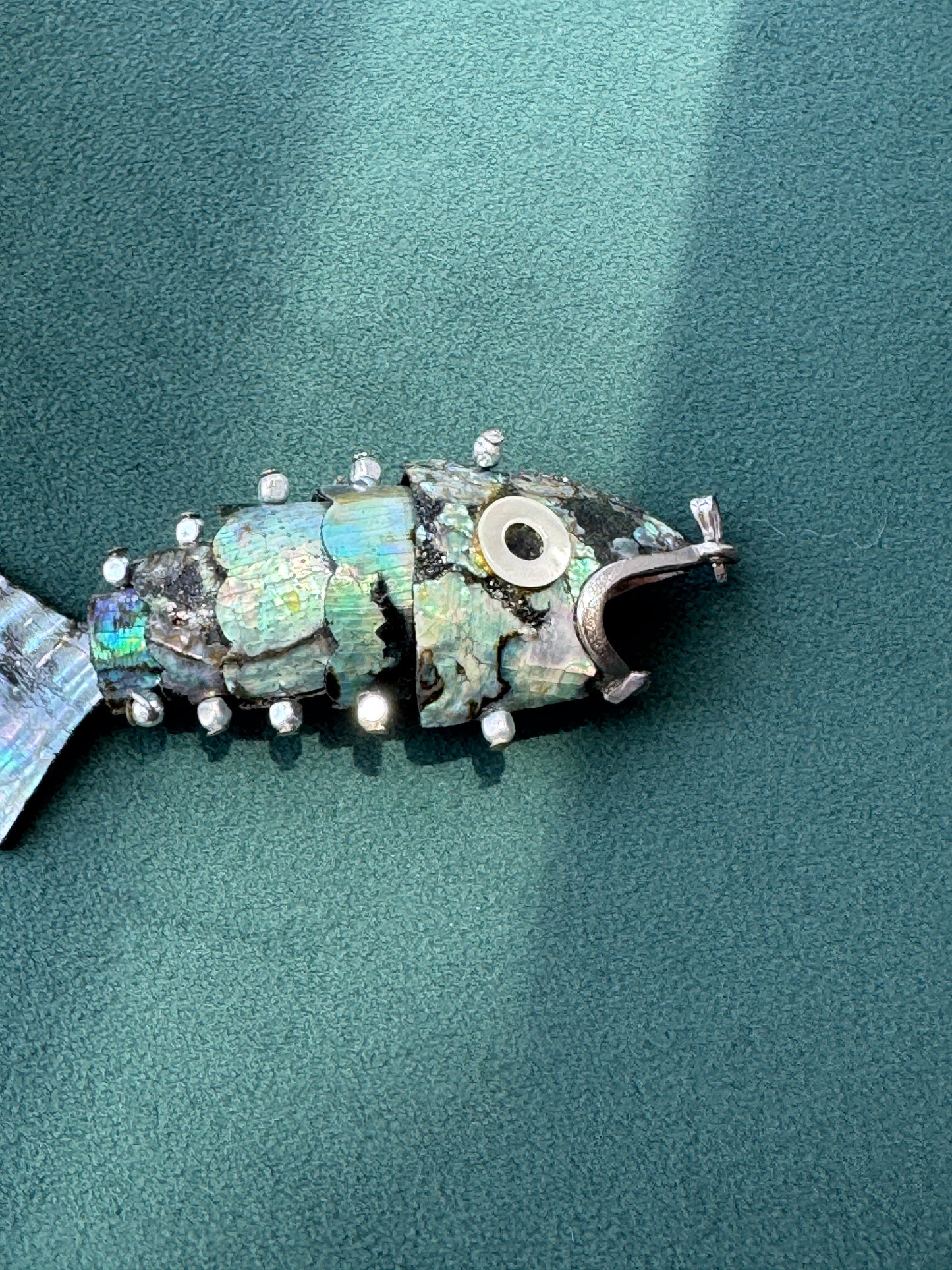 Vintage 1970s Silver Tone Abalone Shell Fish Necklace Also a Real Working Bottle Opener