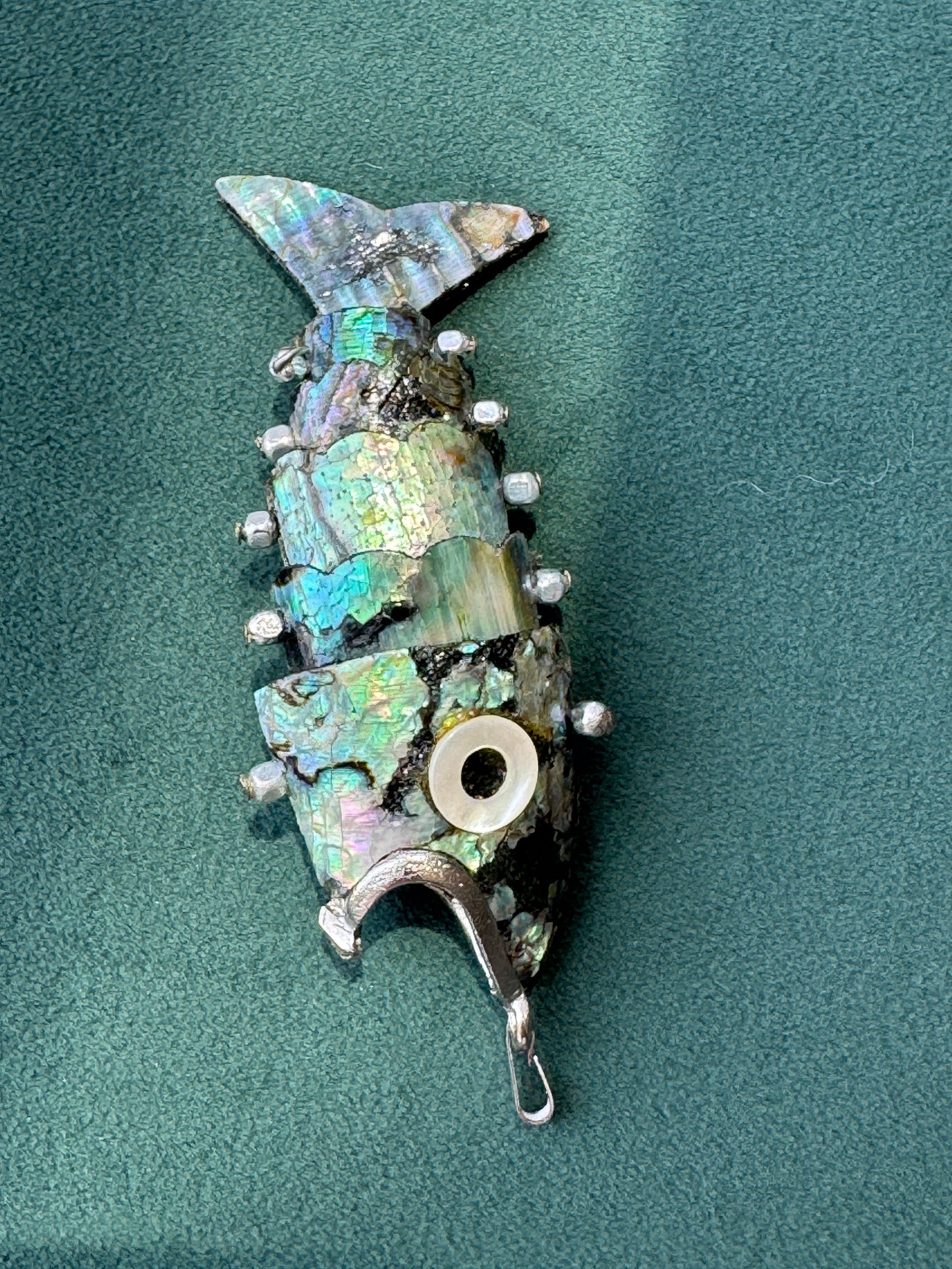 Vintage 1970s Silver Tone Abalone Shell Fish Necklace Also a Real Working Bottle Opener