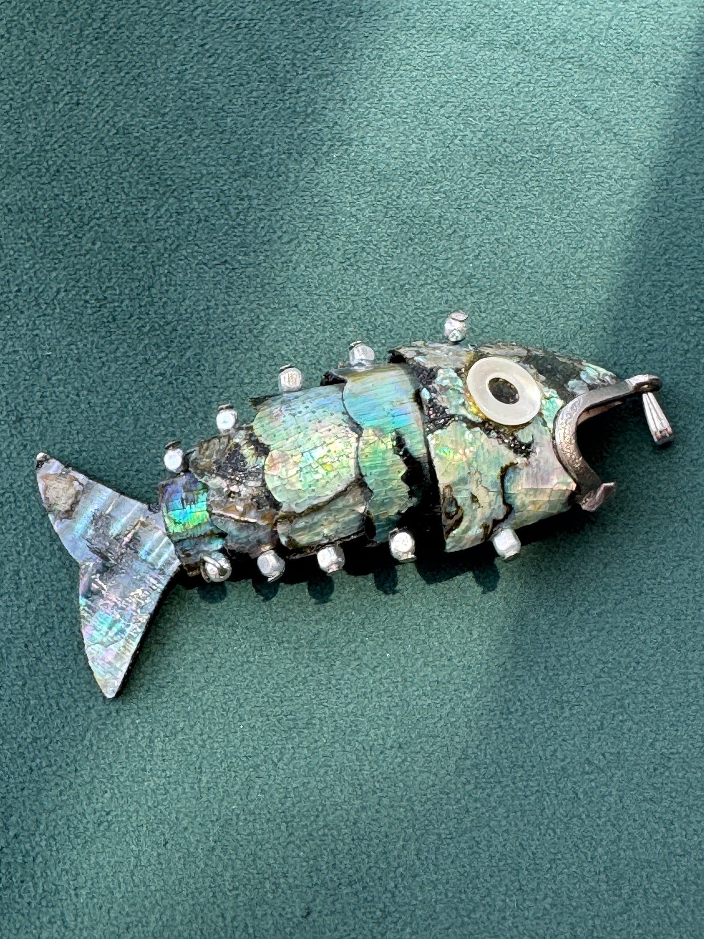 Vintage 1970s Silver Tone Abalone Shell Fish Necklace Also a Real Working Bottle Opener