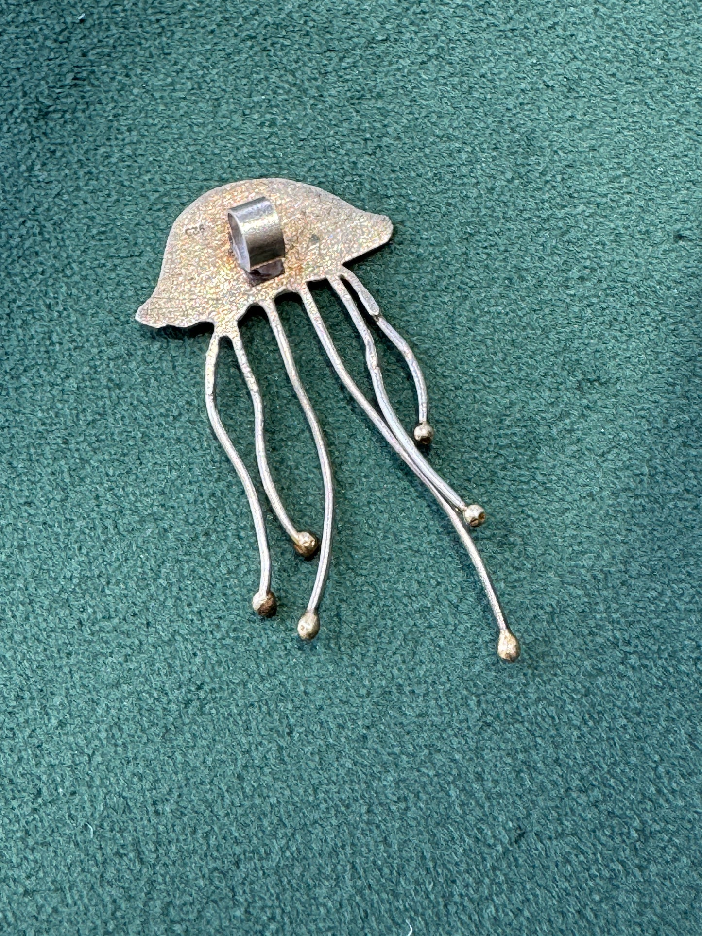 Estate Sterling Silver Jellyfish Pendant Marcasite Style Stones Dancing Tentacles Mermaid Life
