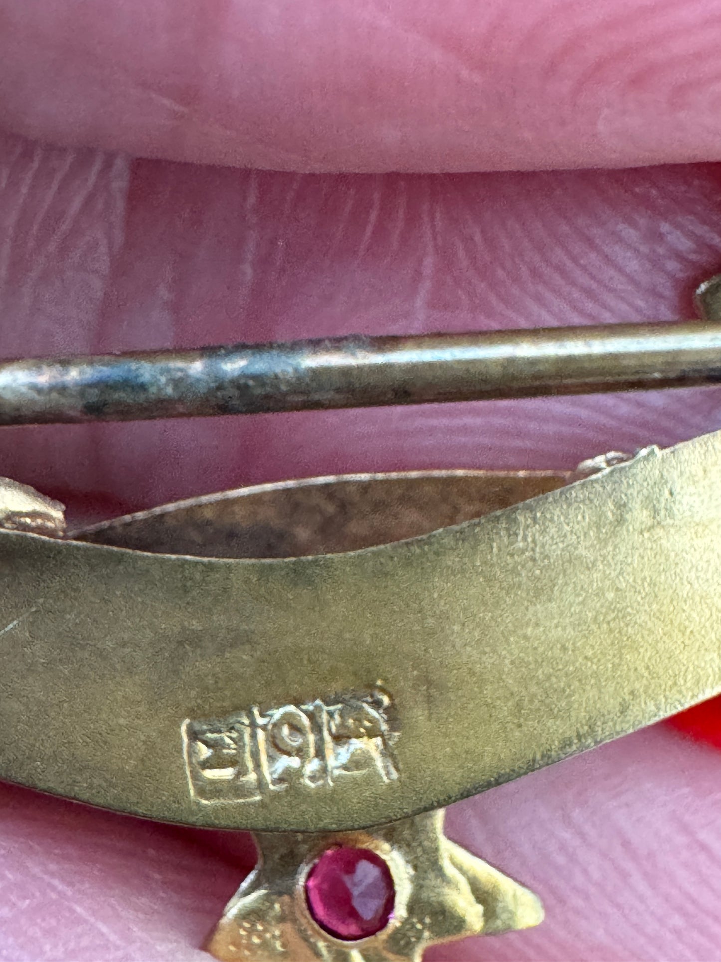 Antique Victorian 9CT Gold Good Luck Bar Pin Seed Pearl Clovers Pink Gemstone Star Wear It Pinned or Hung