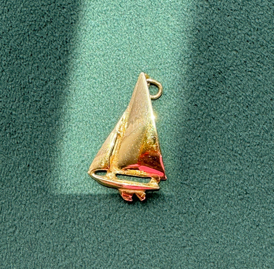 Vintage 14k Gold Sailboat Charm, Nautical Sealife Pendant
