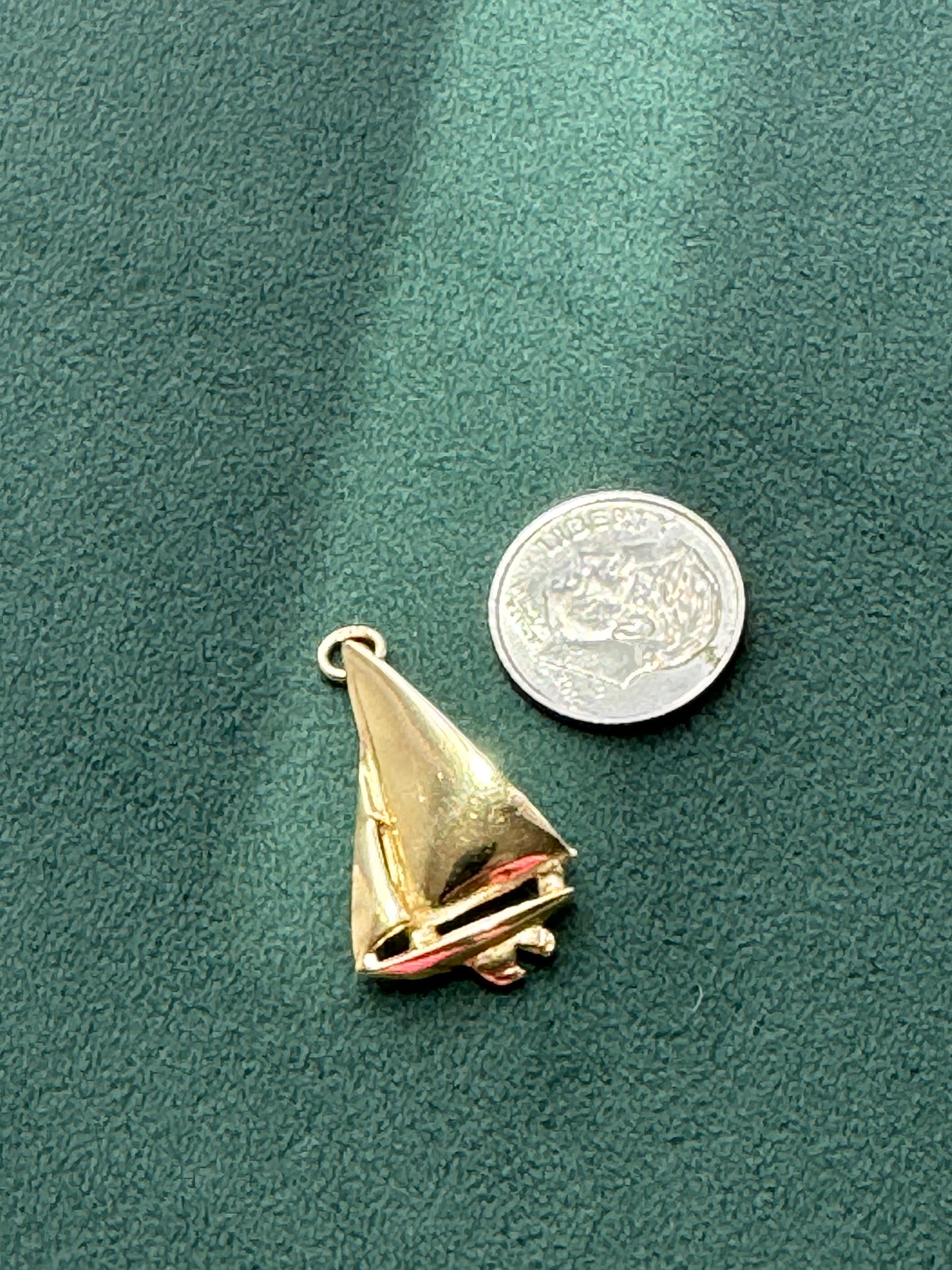 Vintage 14k Gold Sailboat Charm, Nautical Sealife Pendant