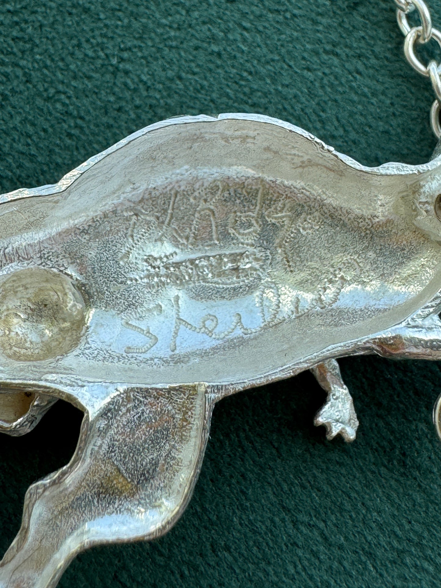 Vintage Sterling Silver T-Rex Brooch Walking a Poodle on a Chain Leash Rare Signed Dinosaur and Dog Novelty Pin Set