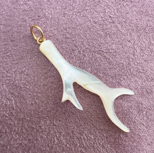 Vintage Estate 14K Yellow Gold Mother of Pearl Branch Coral Antler Charm Pendant