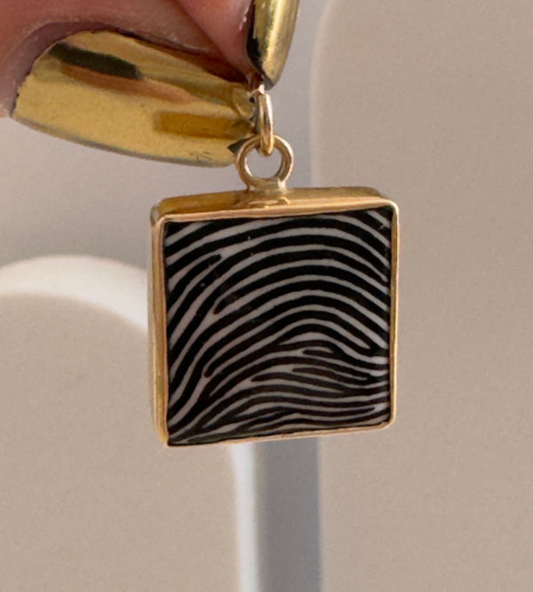 Estate Vintage 1960s 14K Gold Op Art Enamel Pendant - Black White Wave Optical Illusion Mod Space Age