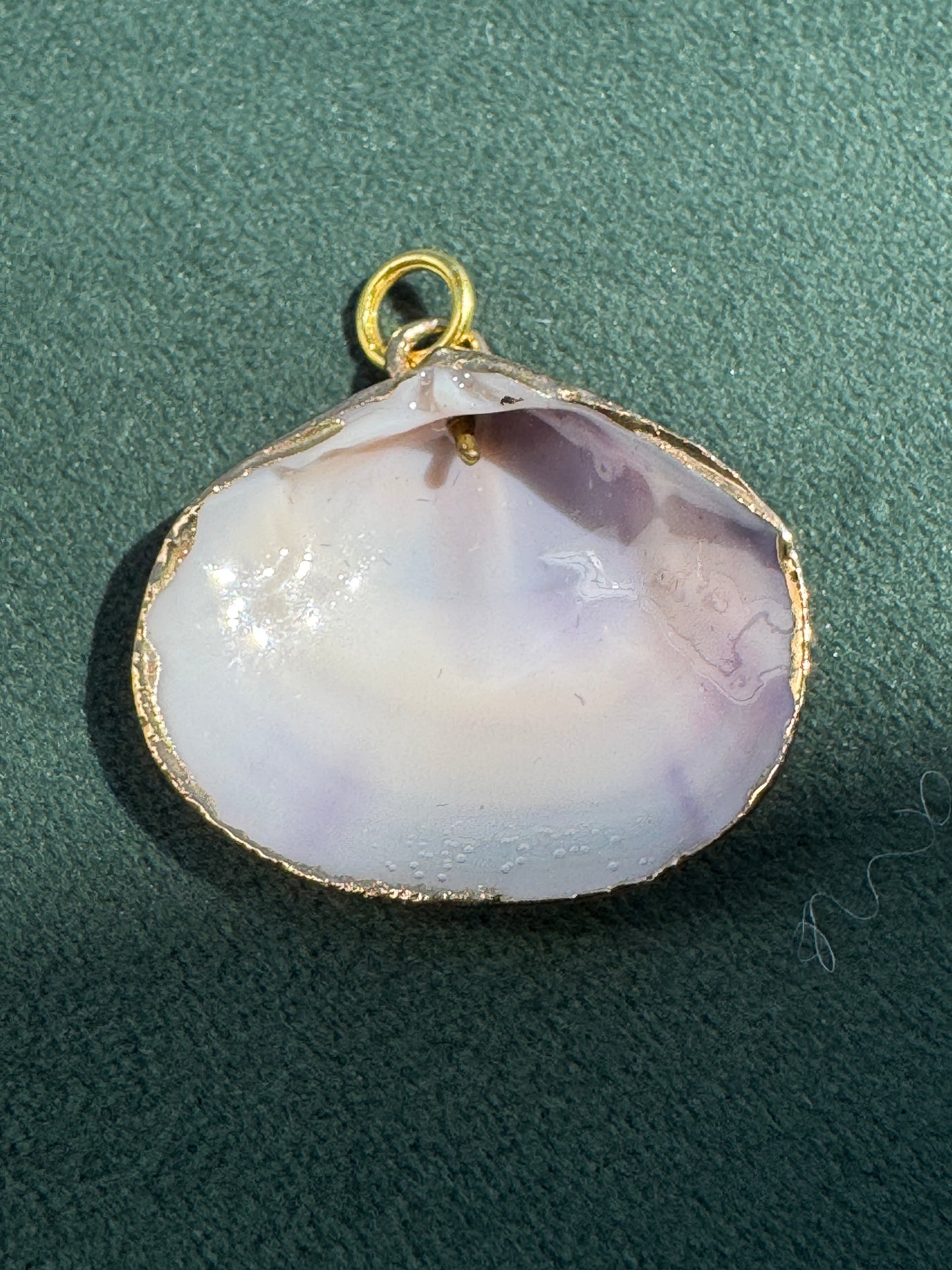 Vintage Gold Trimmed Genuine Quahog Shell Pendant Soft Pink and Mauve Natural Banding Beach Jewelry