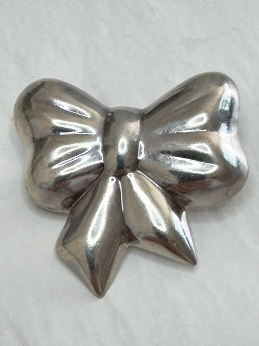Perky, Puffy, Vintage Sterling Silver Bow Pendant and Pin