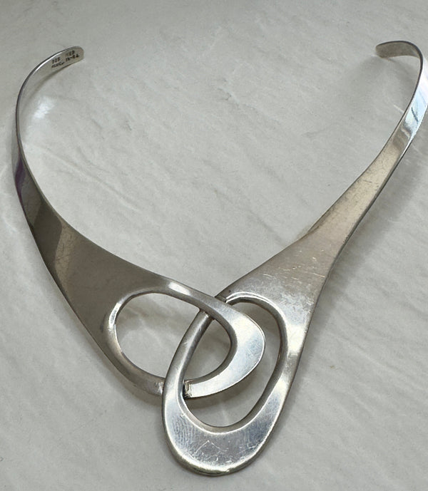 Vintage Estate Mexican Sterling Silver Modernist Collar Necklace - Intertwined Circles Design