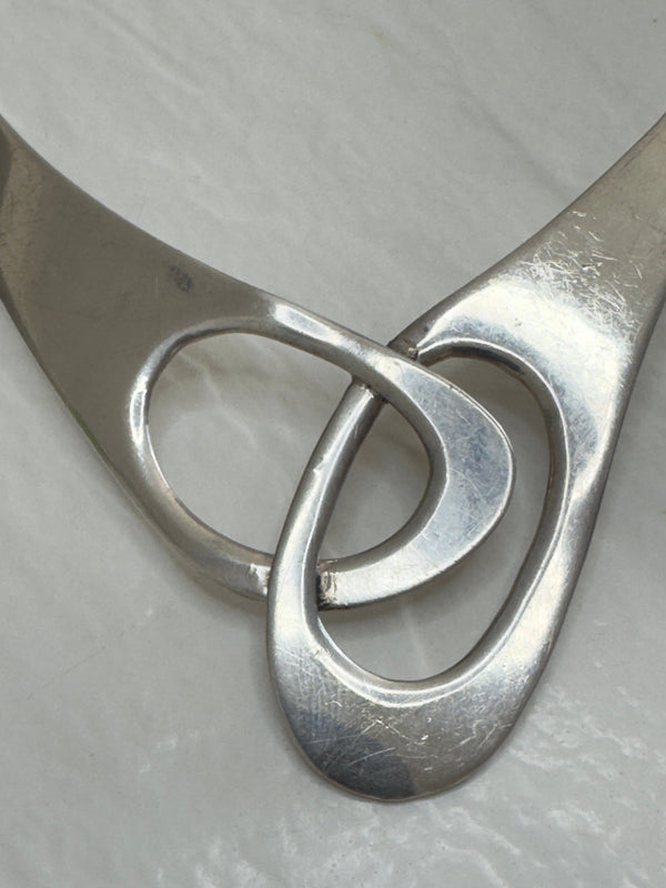 Vintage Estate Mexican Sterling Silver Modernist Collar Necklace - Intertwined Circles Design
