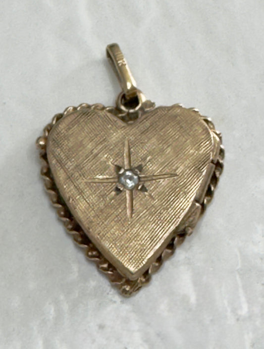 Vintage Estate 14K Yellow Gold Heart Locket with Diamond Chip - 1950s-1960s