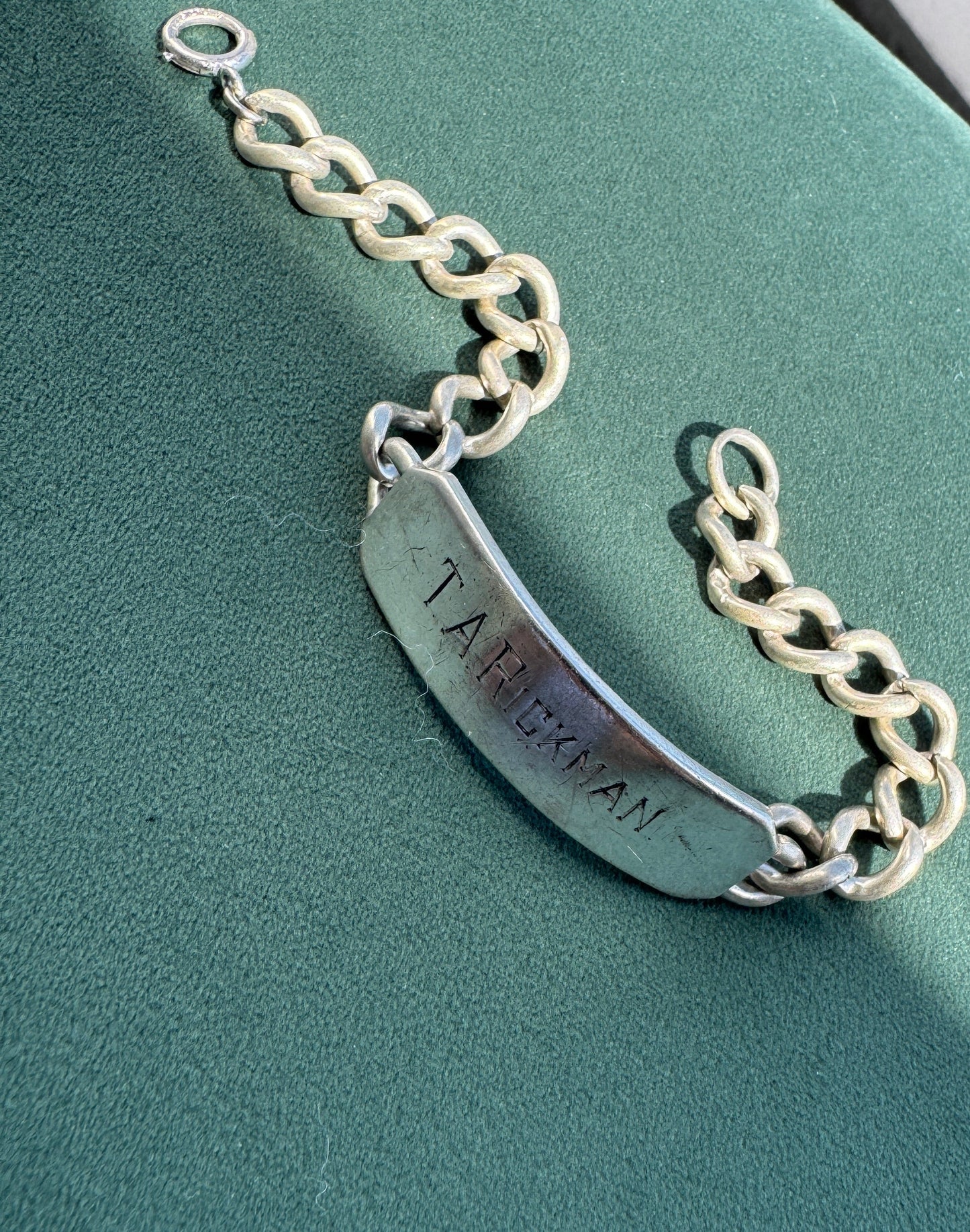 Estate Vintage 1950s Sterling Silver Curb Link ID Bracelet Engraved Pappy From Toots Heavy 36 Gram Statement Piece