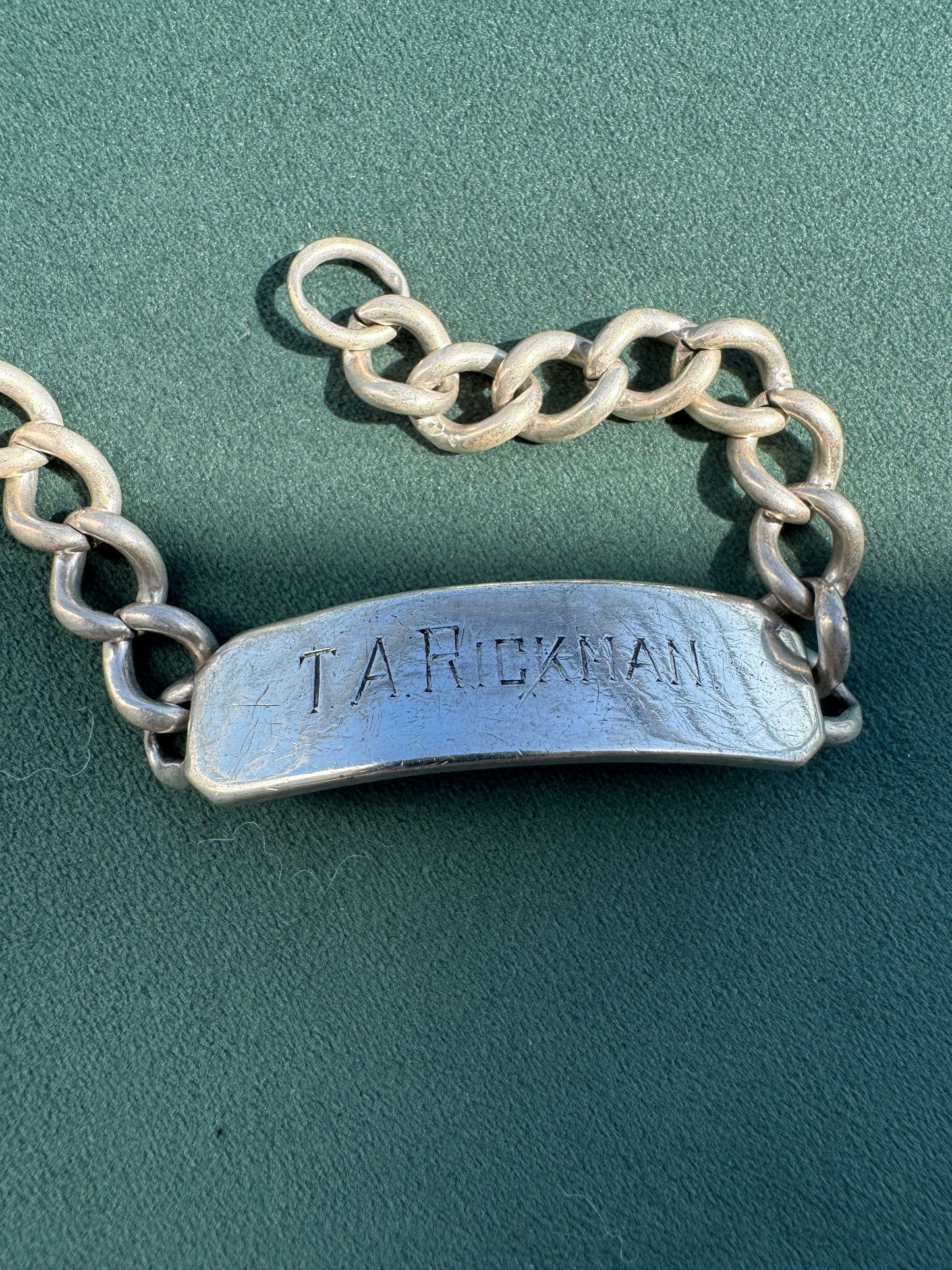 Estate Vintage 1950s Sterling Silver Curb Link ID Bracelet Engraved Pappy From Toots Heavy 36 Gram Statement Piece