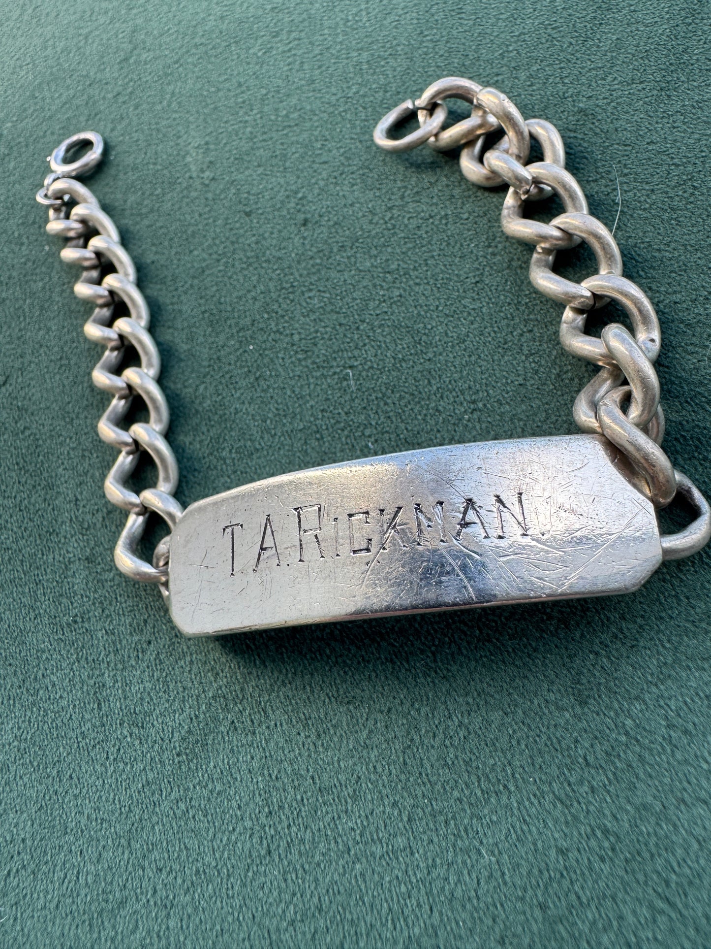 Estate Vintage 1950s Sterling Silver Curb Link ID Bracelet Engraved Pappy From Toots Heavy 36 Gram Statement Piece