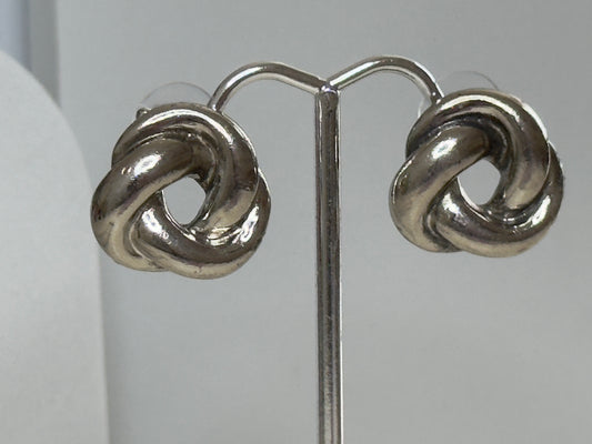 Estate Vintage Sterling Silver Love Knot Stud Earrings Heavy Weight Classic Design