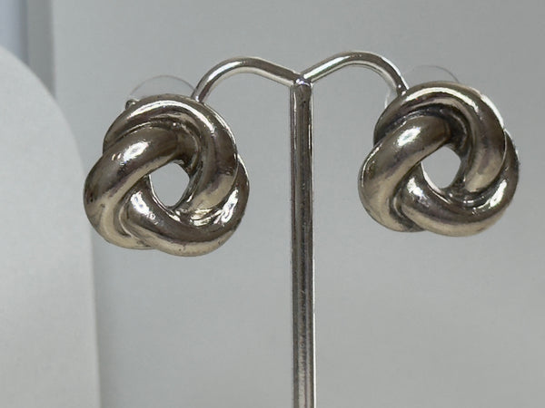 Estate Vintage Sterling Silver Love Knot Stud Earrings Heavy Weight Classic Design