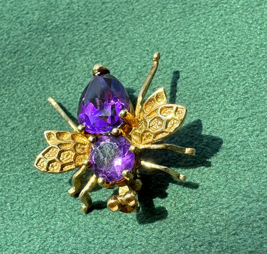 Estate Vintage 10K Gold Amethyst Fly Brooch and Pendant Two Ways to Wear One Very Well Dressed Bug