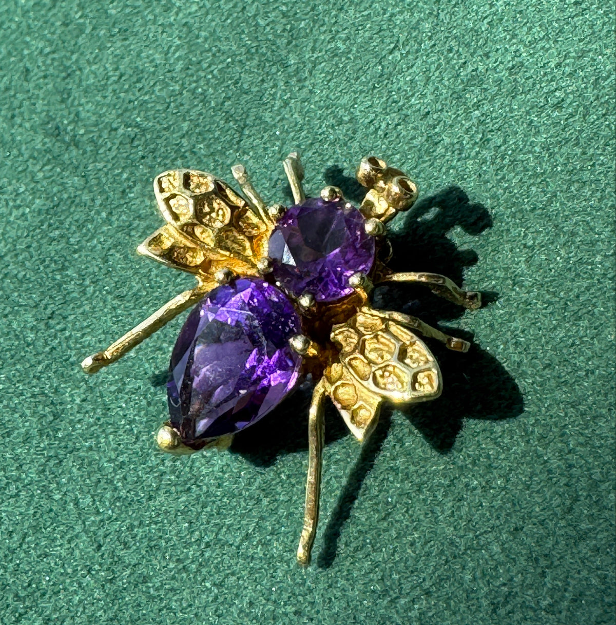 Estate Vintage 10K Gold Amethyst Fly Brooch and Pendant Two Ways to Wear One Very Well Dressed Bug