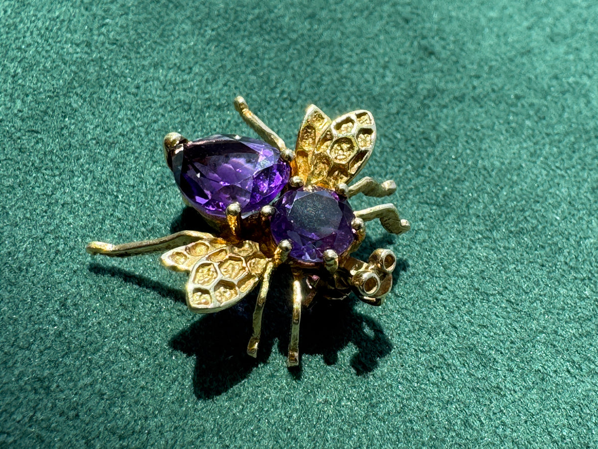 Estate Vintage 10K Gold Amethyst Fly Brooch and Pendant Two Ways to Wear One Very Well Dressed Bug