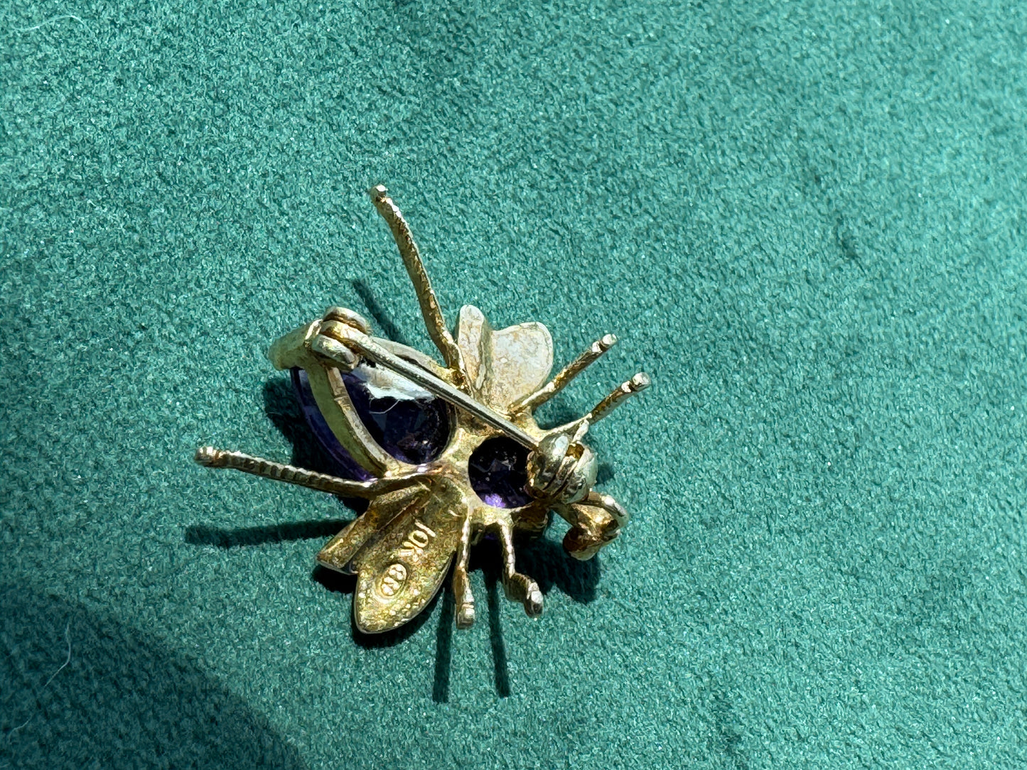 Estate Vintage 10K Gold Amethyst Fly Brooch and Pendant Two Ways to Wear One Very Well Dressed Bug