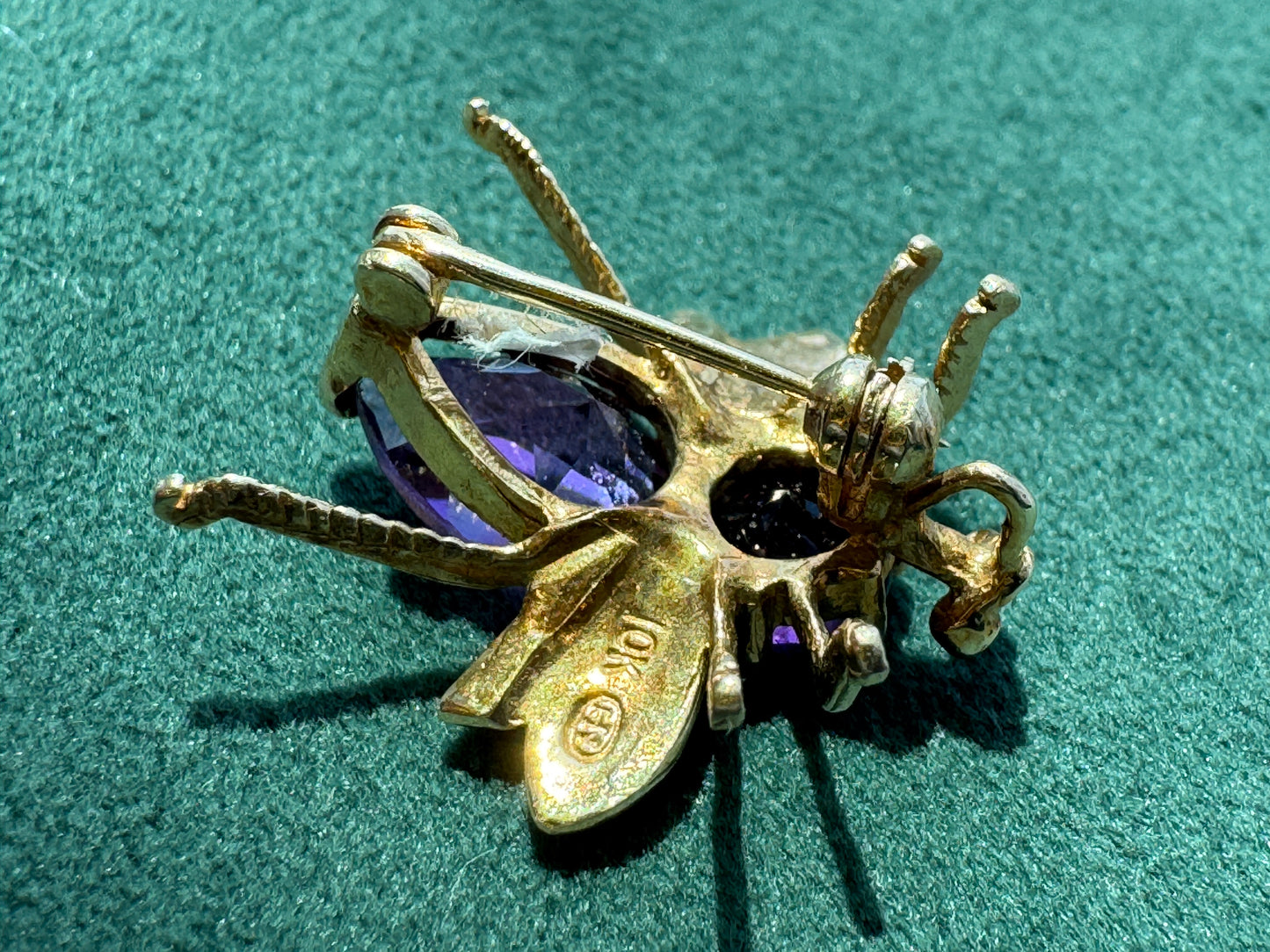 Estate Vintage 10K Gold Amethyst Fly Brooch and Pendant Two Ways to Wear One Very Well Dressed Bug