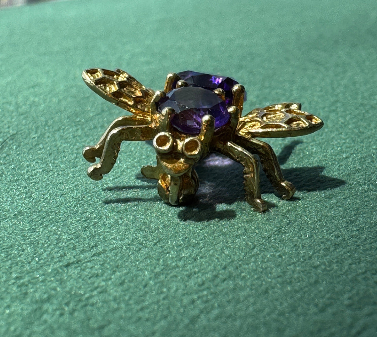 Estate Vintage 10K Gold Amethyst Fly Brooch and Pendant Two Ways to Wear One Very Well Dressed Bug