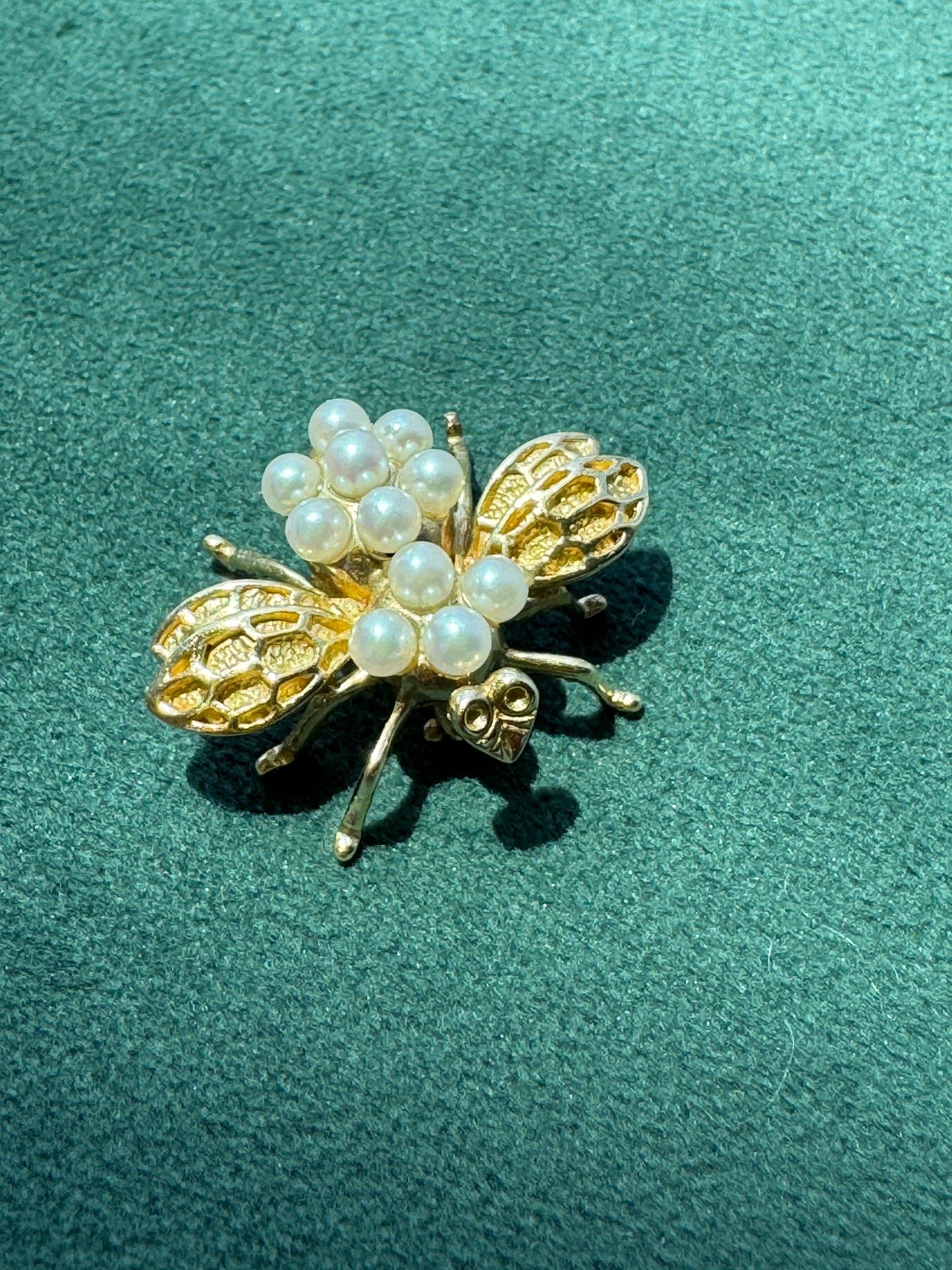 Estate Vintage 14K Gold Seed Pearl Bee Brooch A Honeybee That Never Has To Work For The Compliments