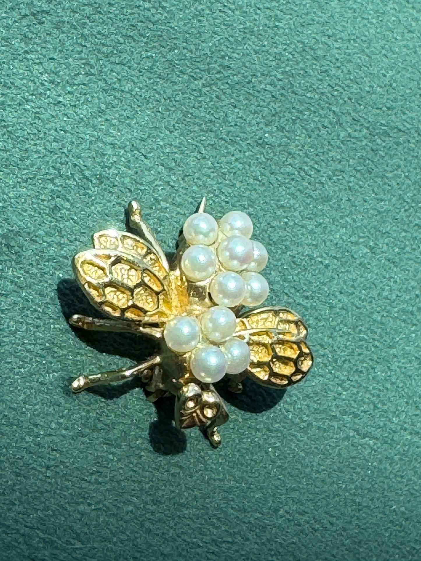 Estate Vintage 14K Gold Seed Pearl Bee Brooch A Honeybee That Never Has To Work For The Compliments
