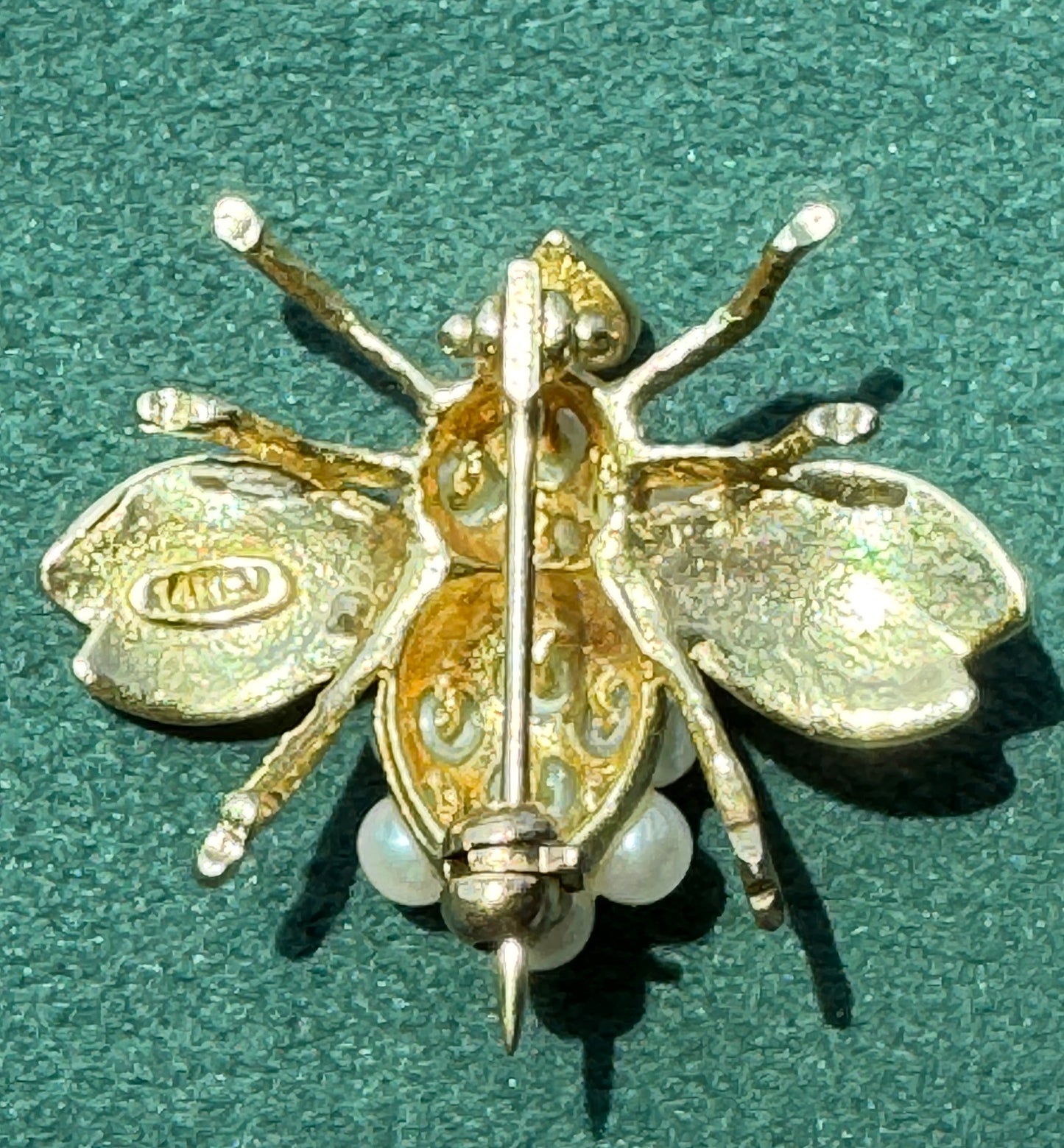 Estate Vintage 14K Gold Seed Pearl Bee Brooch A Honeybee That Never Has To Work For The Compliments